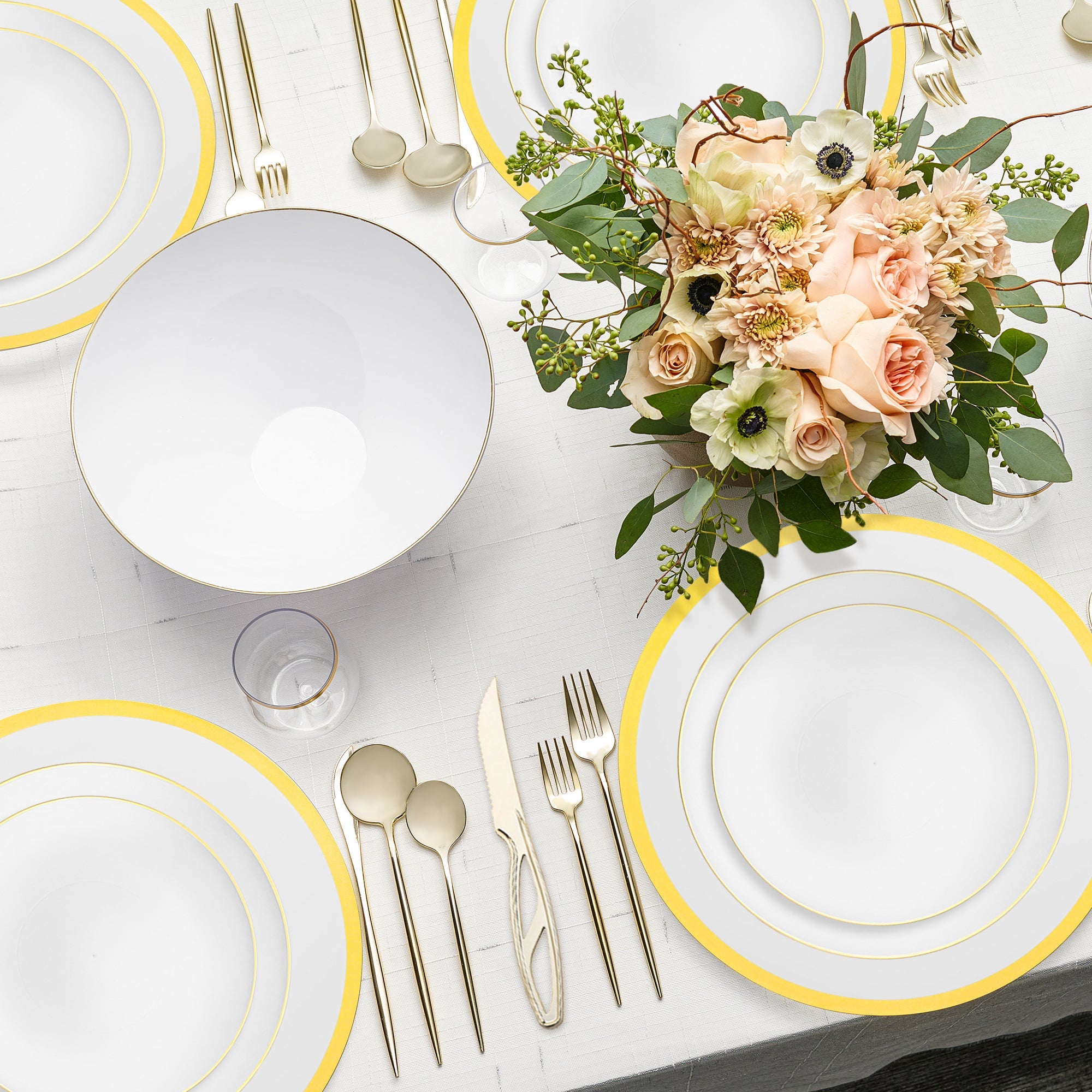 White with Gold Moonlight Round Plastic Grand Wedding Value Set
