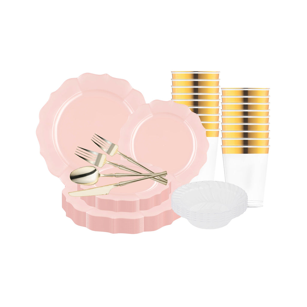 Pearl Pink Round Lotus Plastic Tableware Set