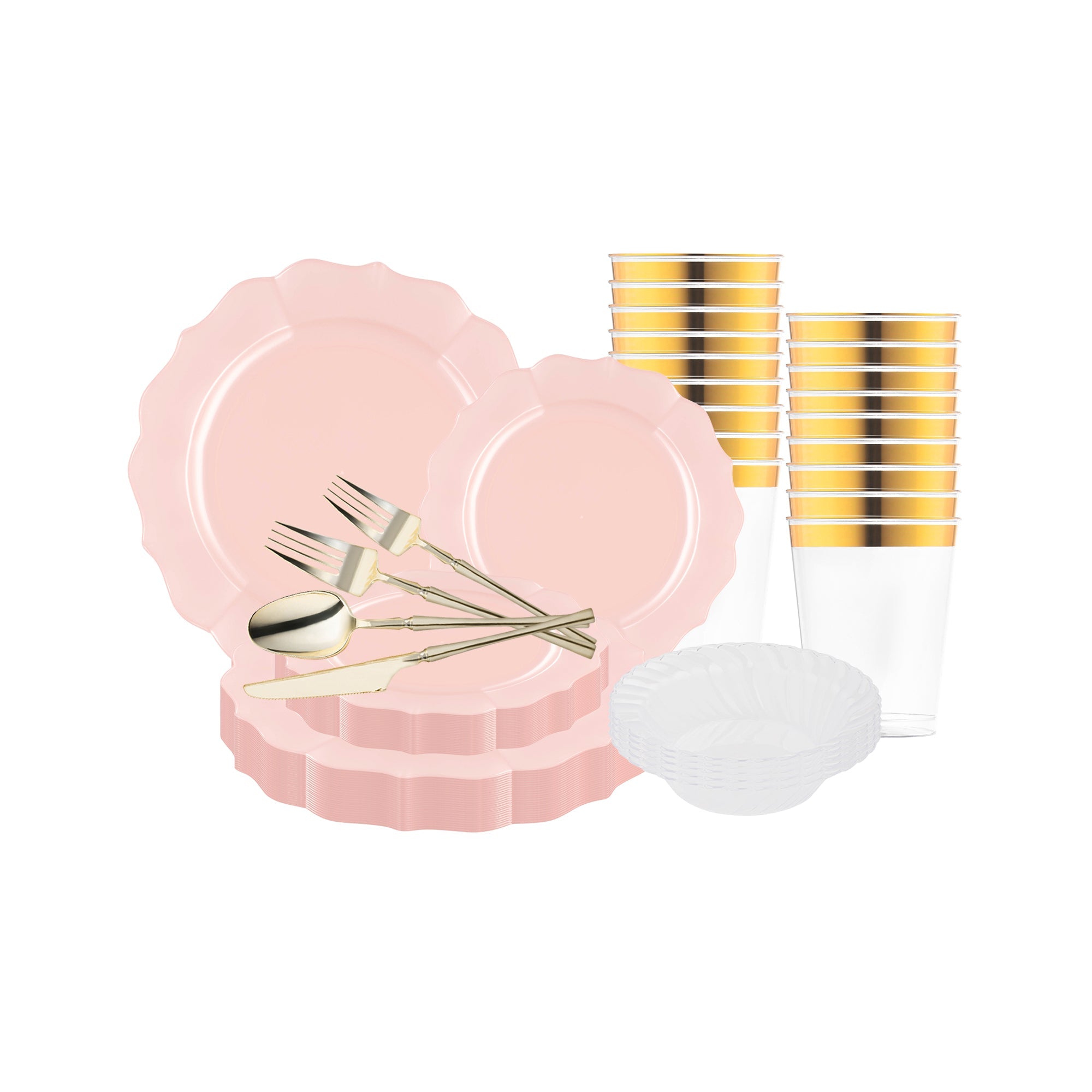 Pearl Pink Round Lotus Plastic Tableware Set