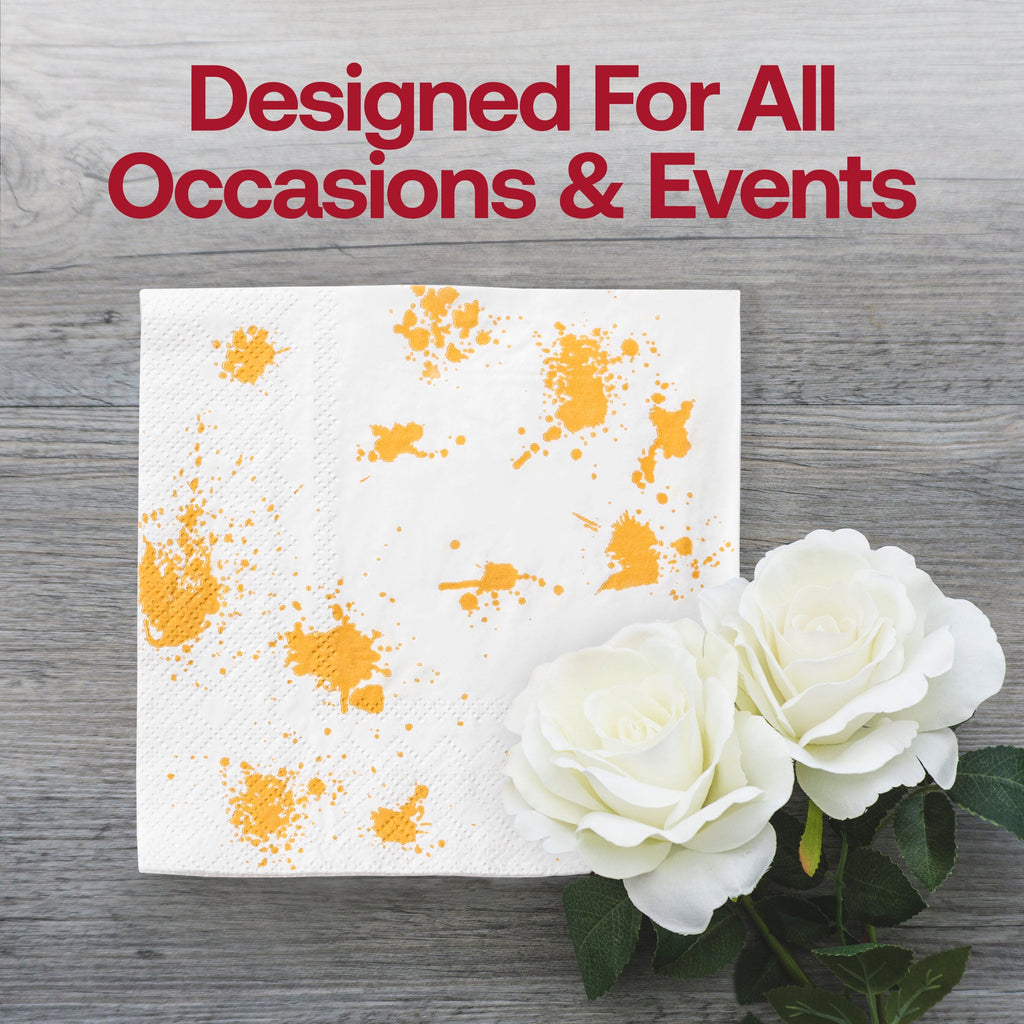 White with Gold Paint Splatter Paper Beverage/Cocktail Napkins