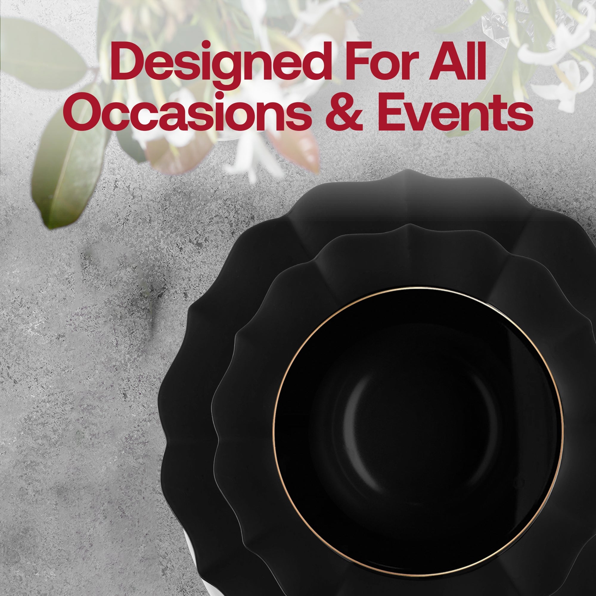 Black Round Lotus Plastic Tableware Set