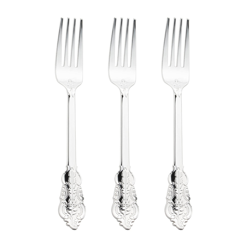 Shiny Baroque Silver Plastic Forks