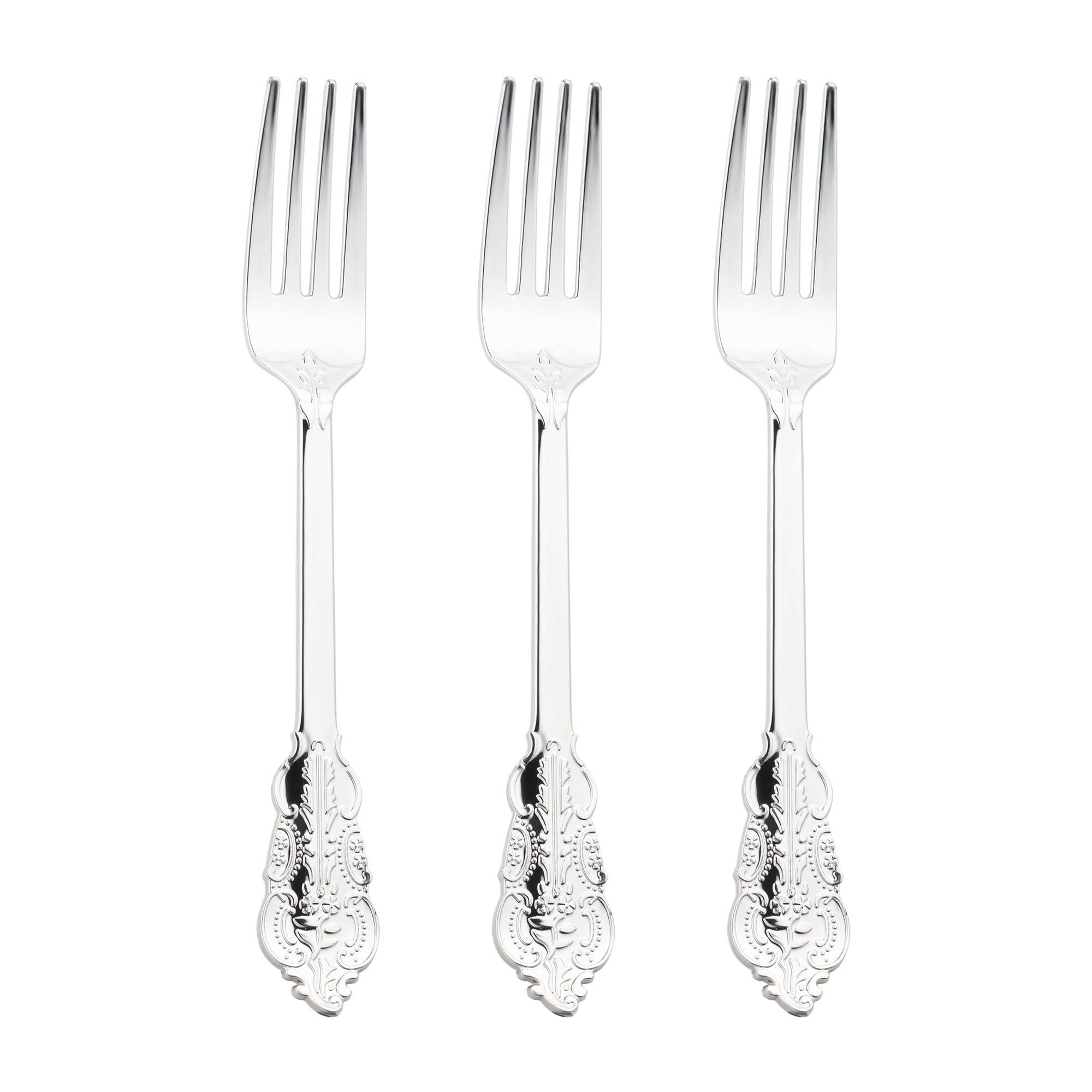 Shiny Baroque Silver Plastic Forks