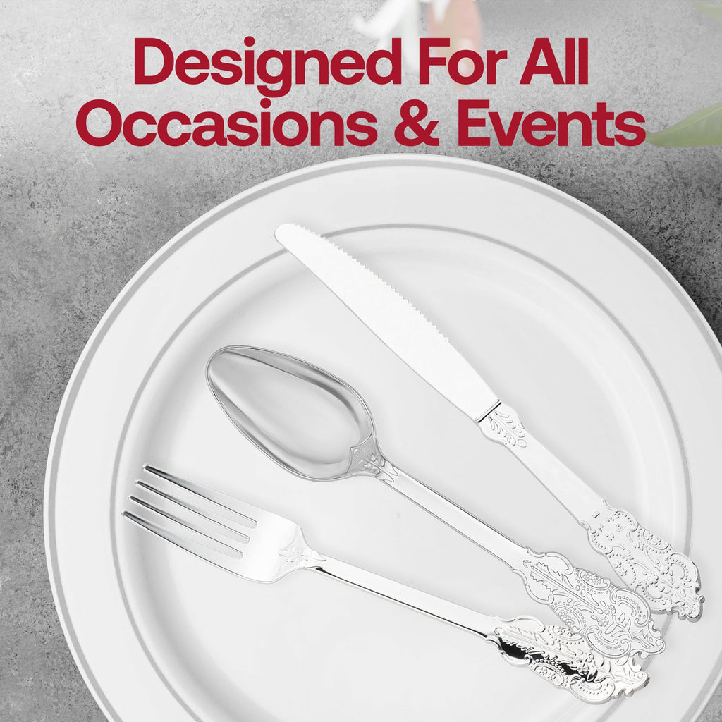 Shiny Baroque Silver Plastic Spoons