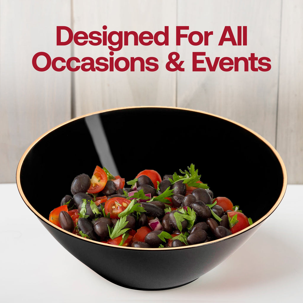 Black with Gold Rim Organic Round Disposable Plastic Dessert Bowls (6 oz.)