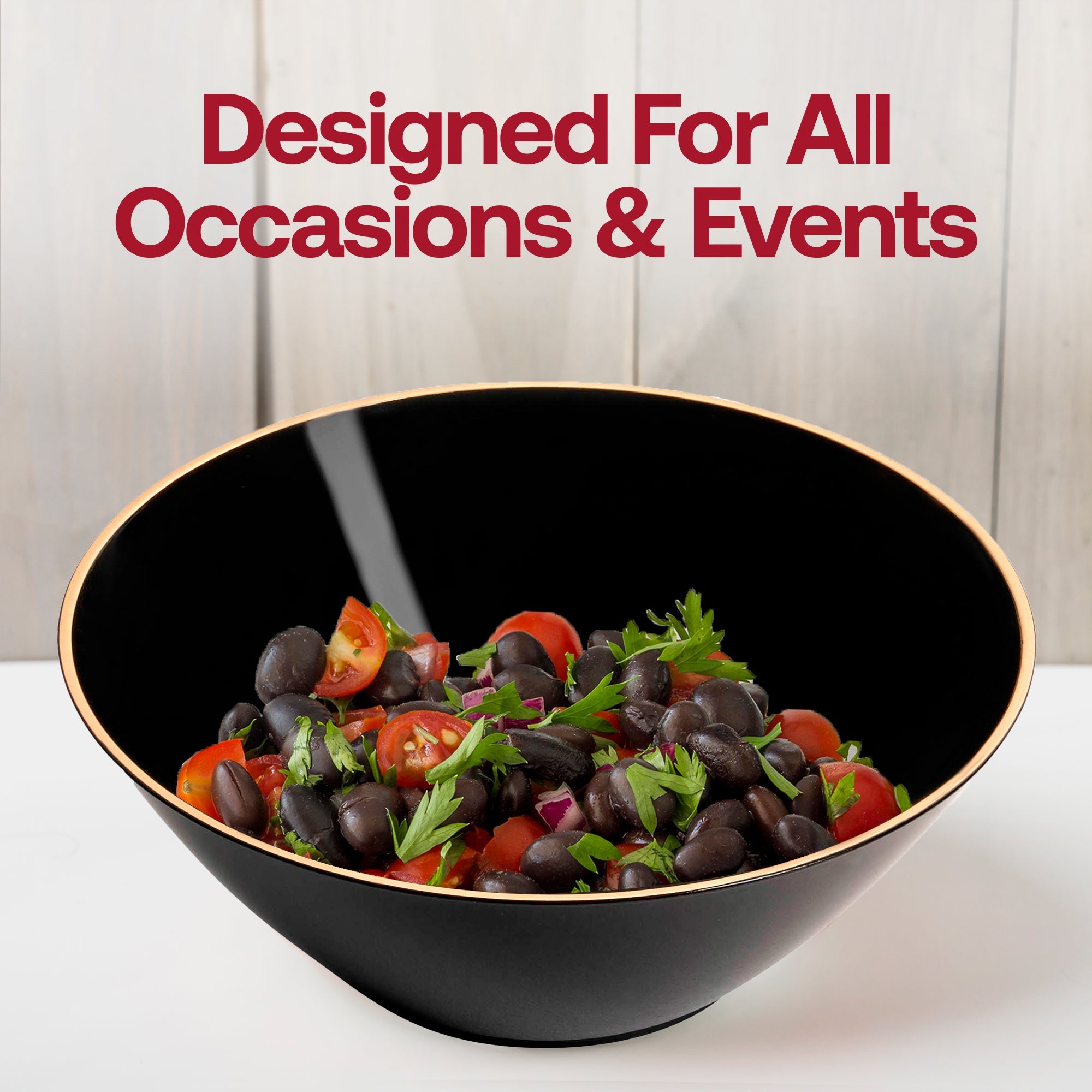 Black with Gold Rim Organic Round Disposable Plastic Dessert Bowls (6 oz.)
