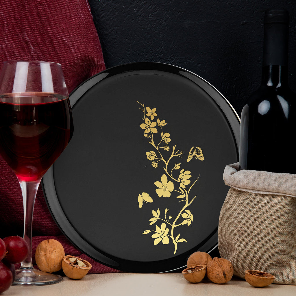 Black with Gold Floral Plastic Wedding Value Set