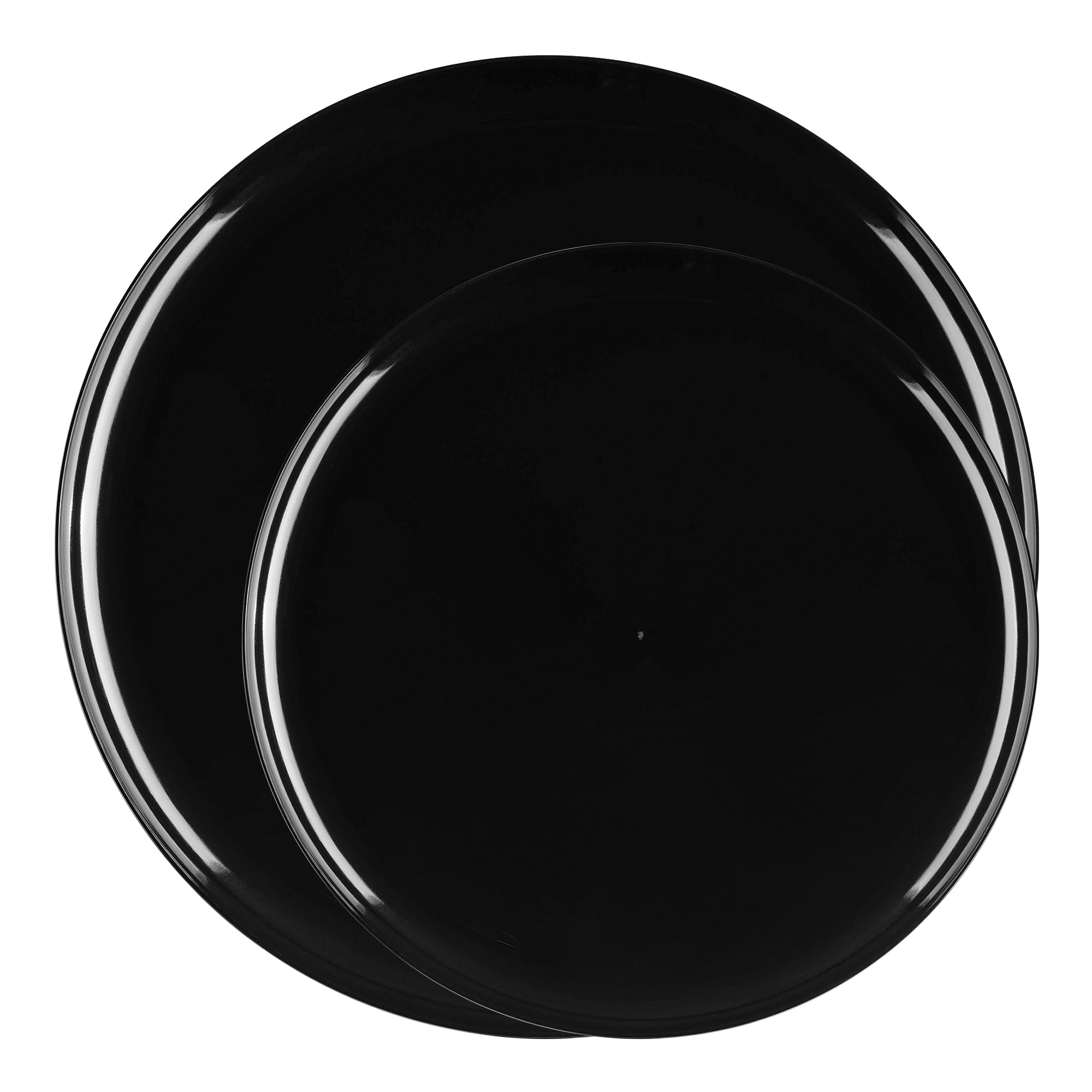 Black Flat Round Disposable Plastic Dinnerware Value Set