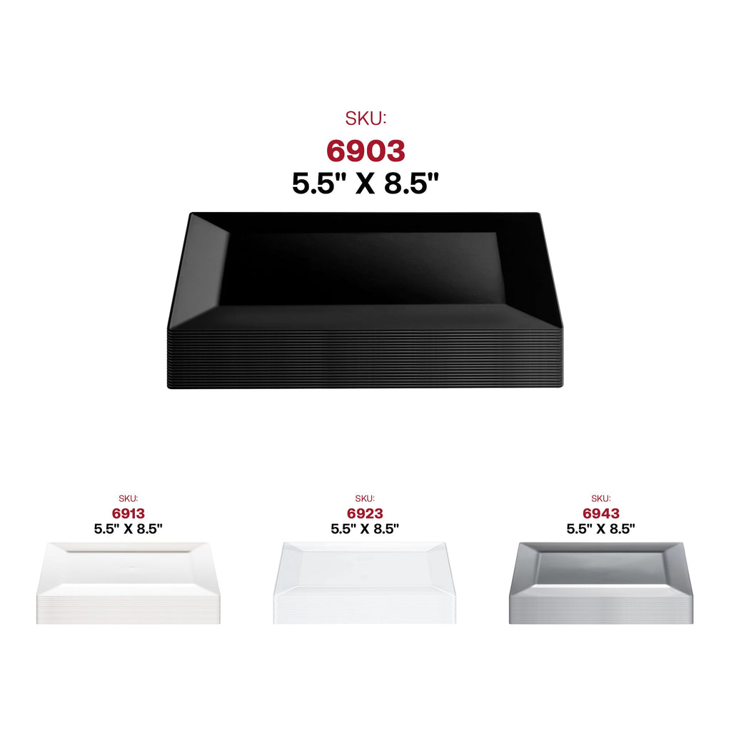 Black Rectangular Plastic Dessert Plates (5.5" x 8.5")