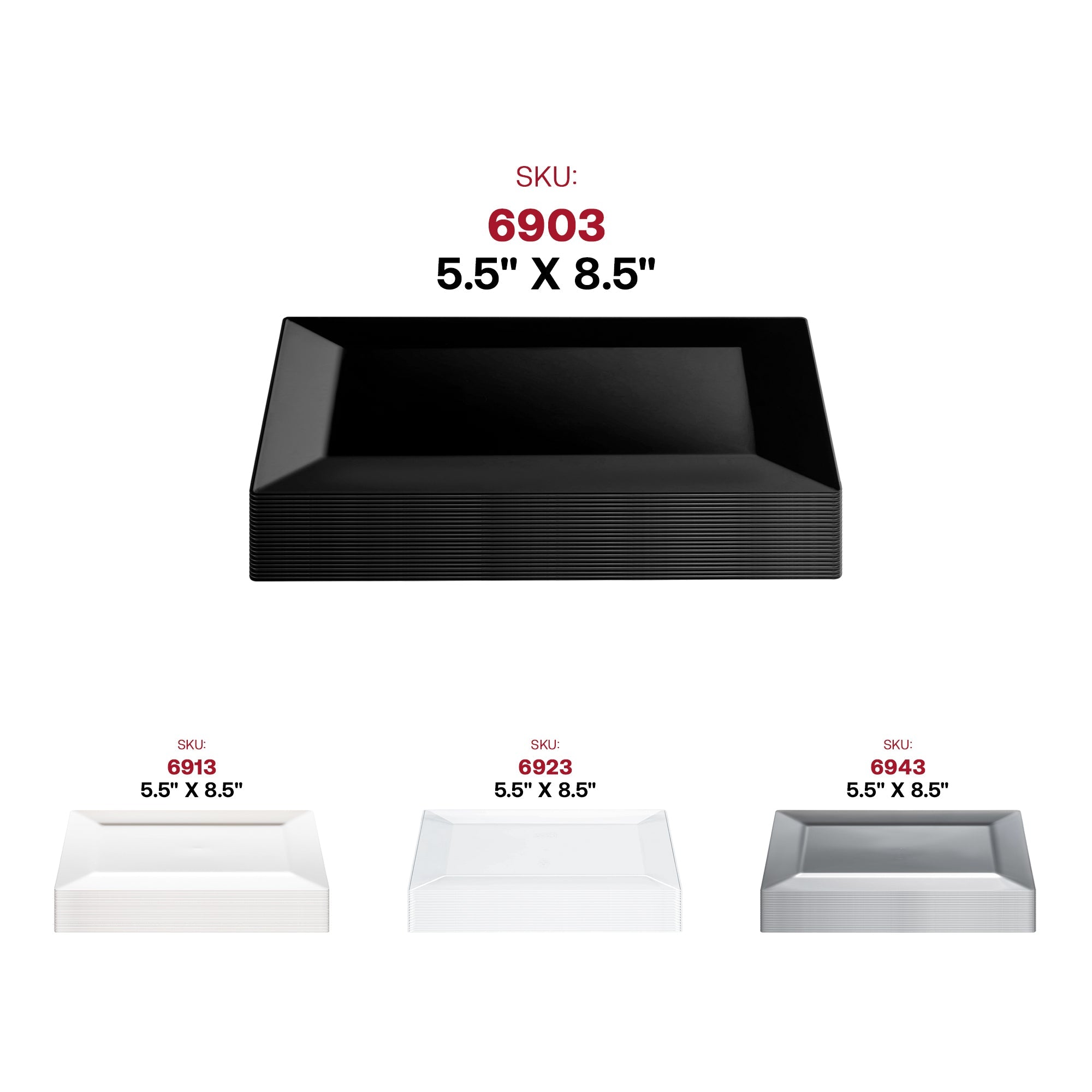 Black Rectangular Plastic Dessert Plates (5.5" x 8.5")