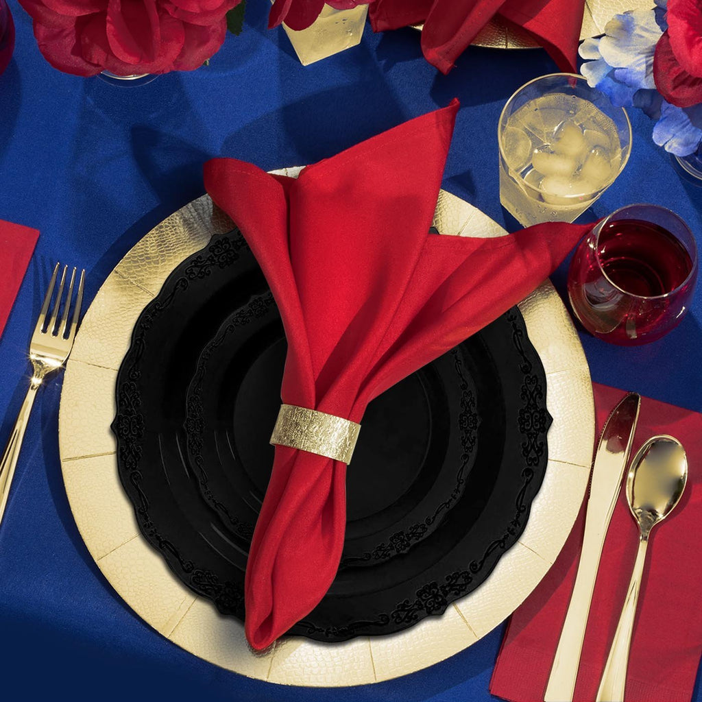 Black Vintage Rim Round Disposable Plastic Dinner Plates (10")