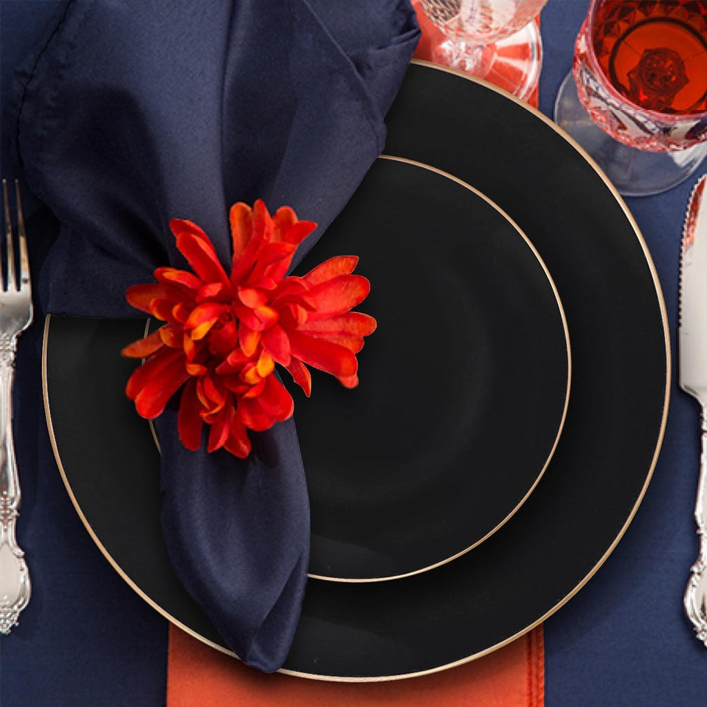 Black with Gold Rim Organic Round Disposable Plastic Appetizer/Salad Plates (7.5")