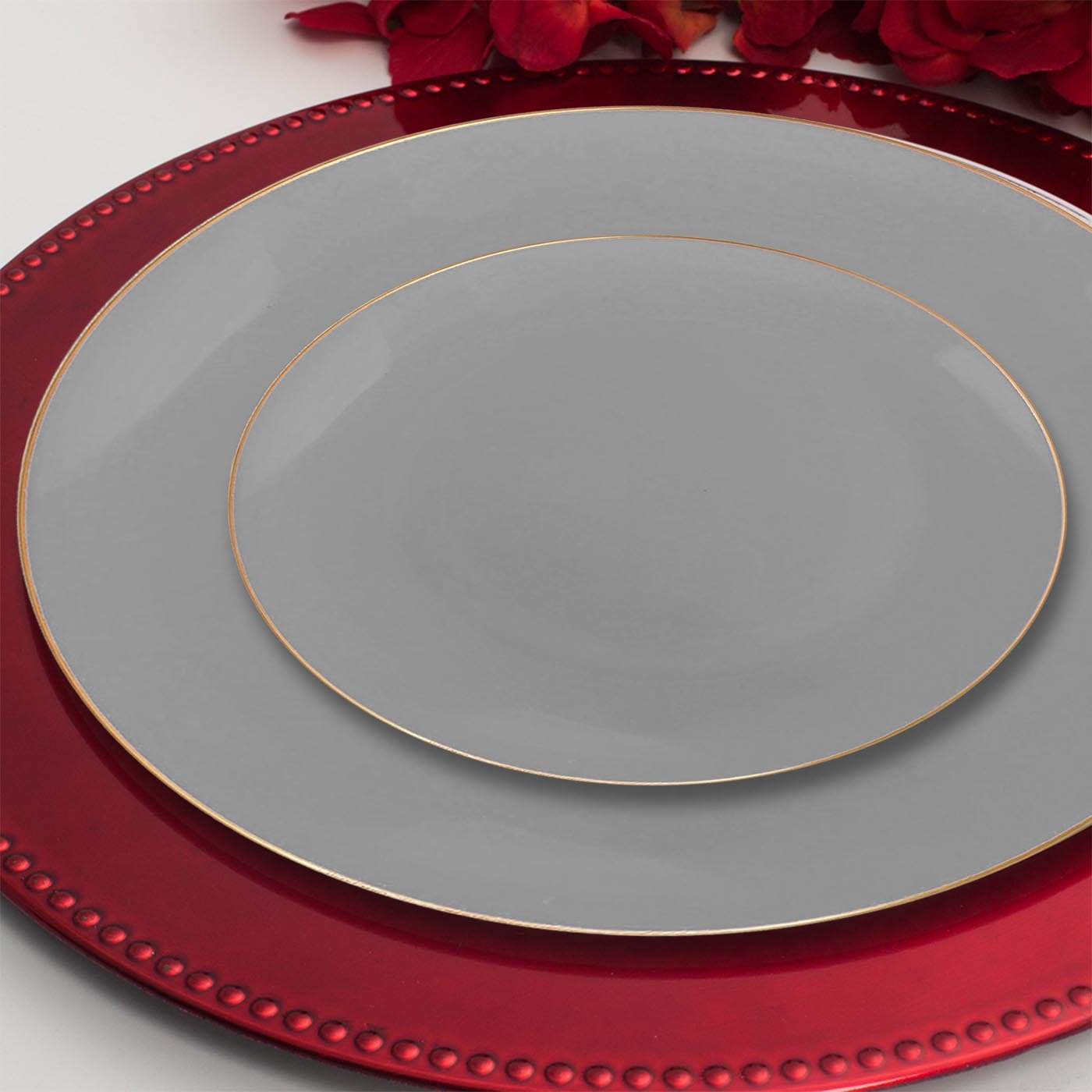 Gray with Gold Rim Organic Round Disposable Plastic Appetizer/Salad Plates (7.5")