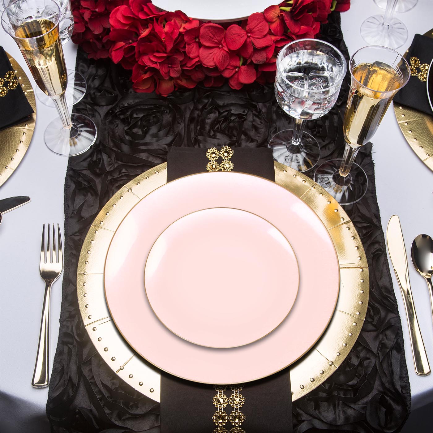Pink with Gold Rim Organic Round Disposable Plastic Appetizer/Salad Plates (7.5")
