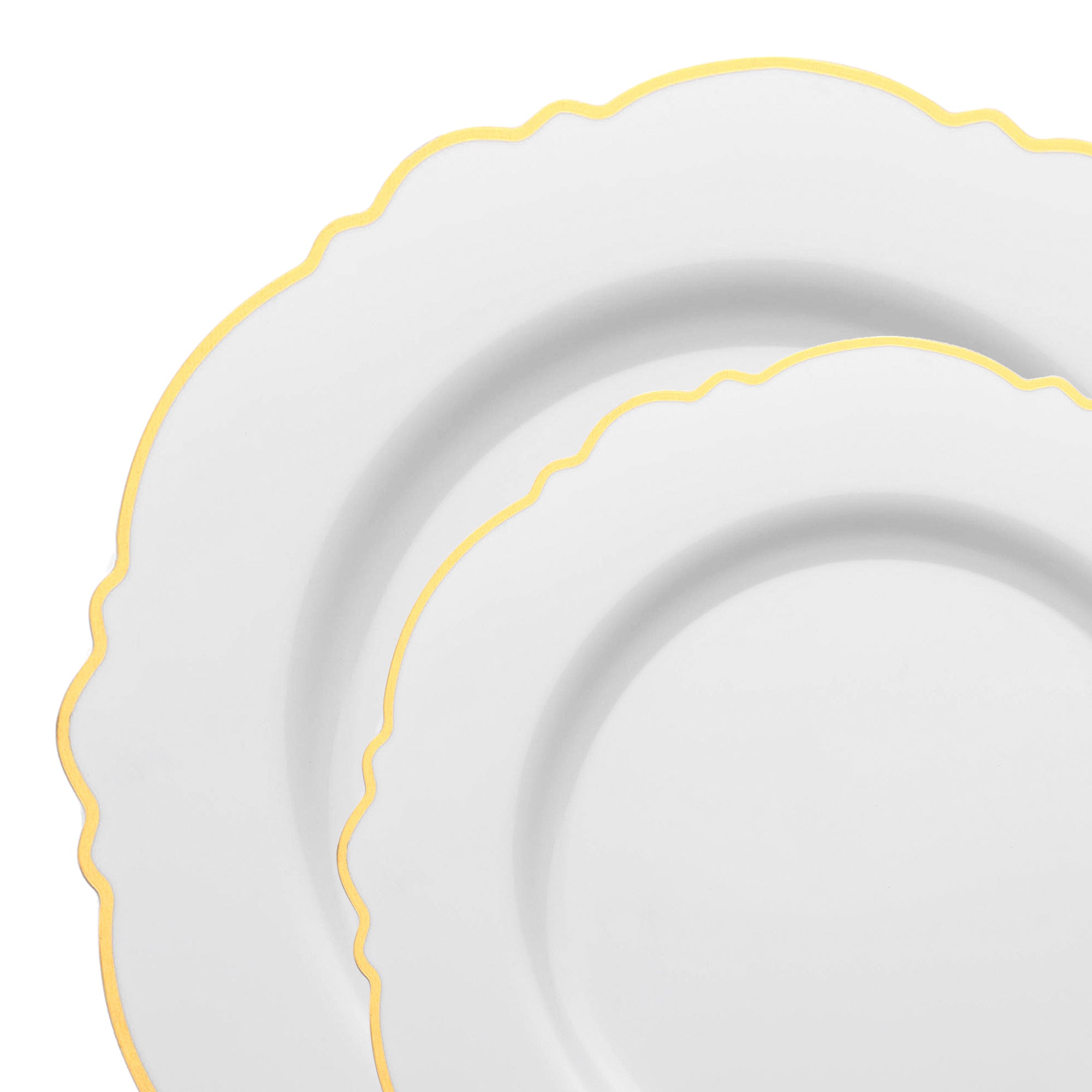 White with Gold Rim Round Blossom Disposable Plastic Dinnerware Value Set