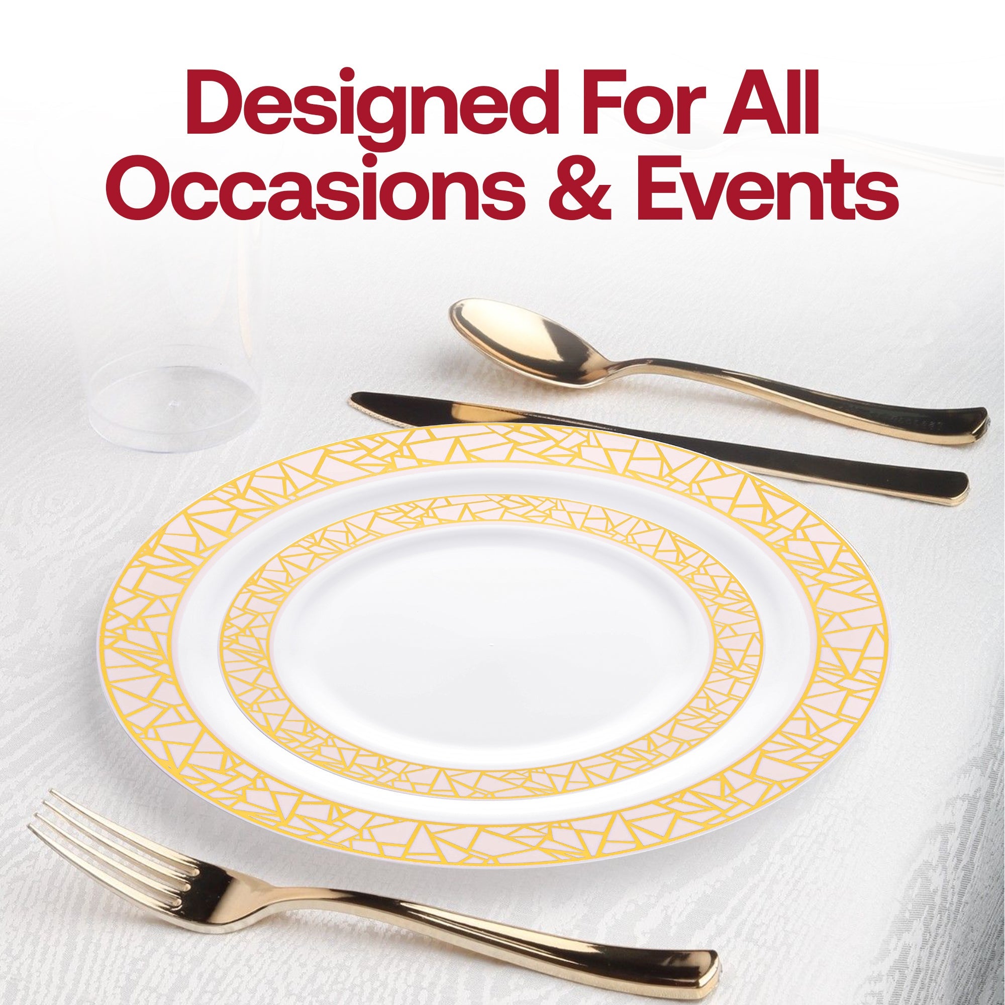 White with Pink and Gold Mosaic Rim Round Plastic Appetizer/Salad Plates (7.5")