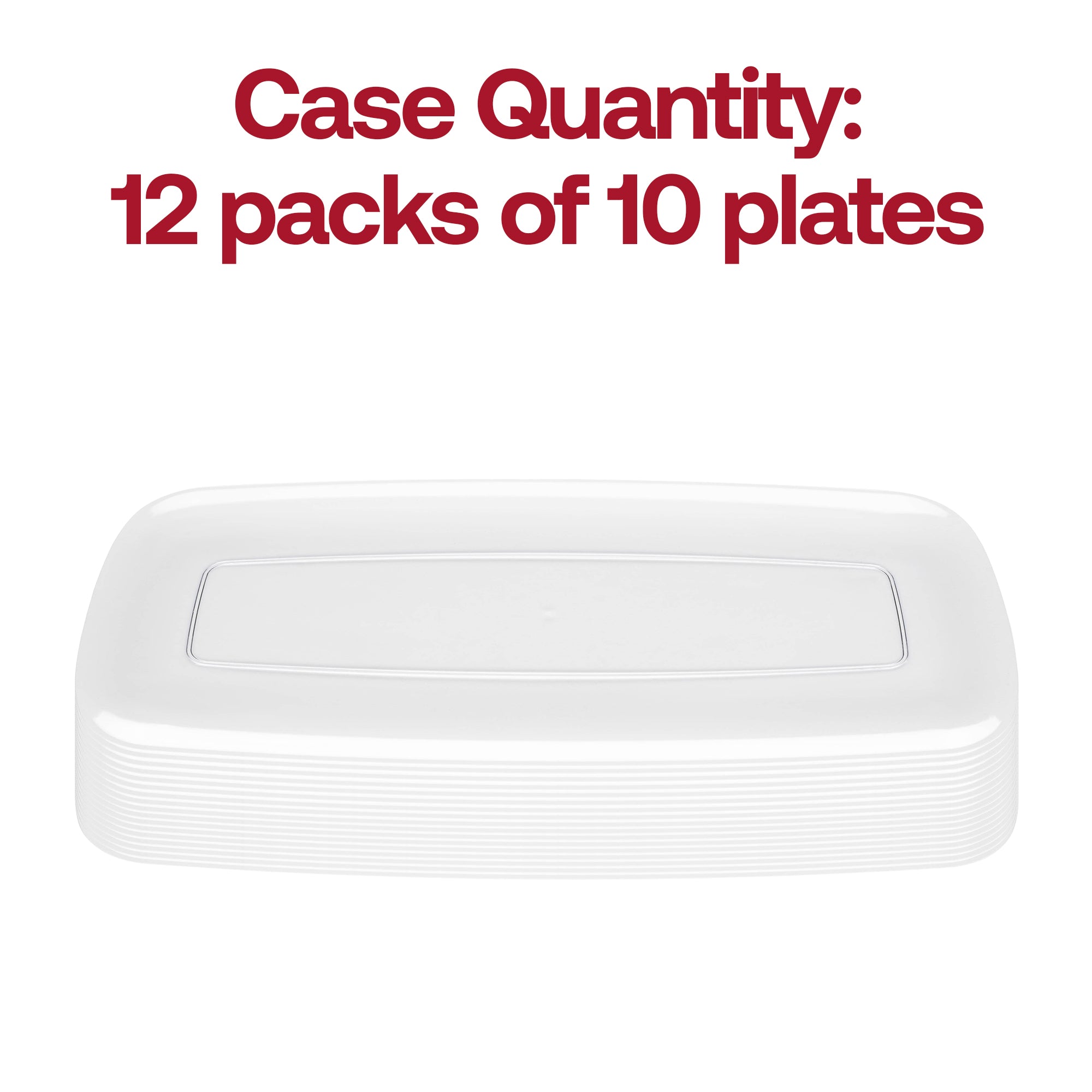 Solid Clear Flat Raised Edge Rectangular Disposable Plastic Plates (10.6" x 5")