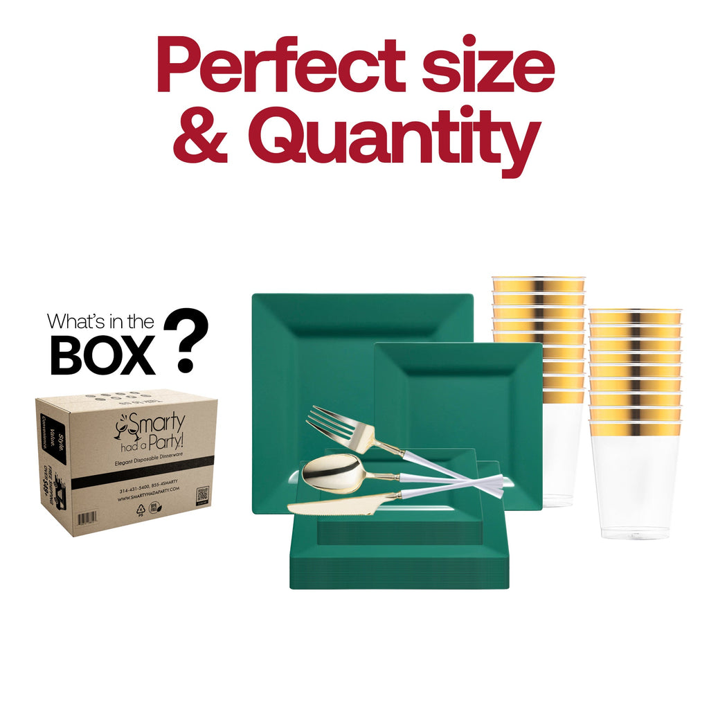 Hunter Green Square Disposable Plastic Tableware Set