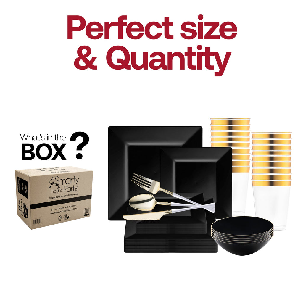 Black Square Disposable Plastic Tableware Set