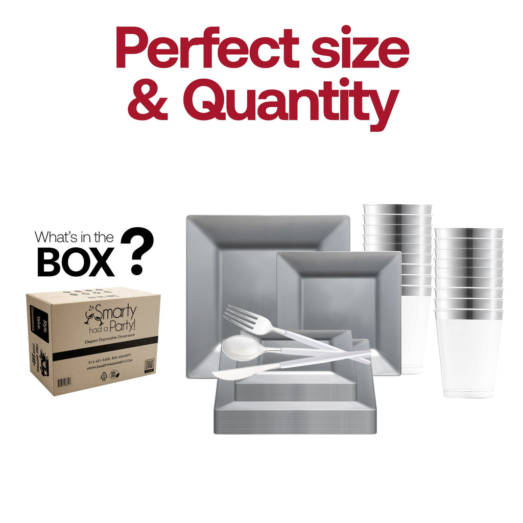 Silver Square Disposable Plastic Tableware Set