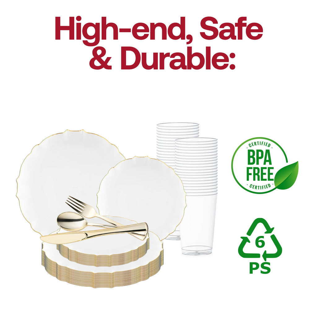 Clear with Gold Rim Round Lotus Plastic Wedding Value Set