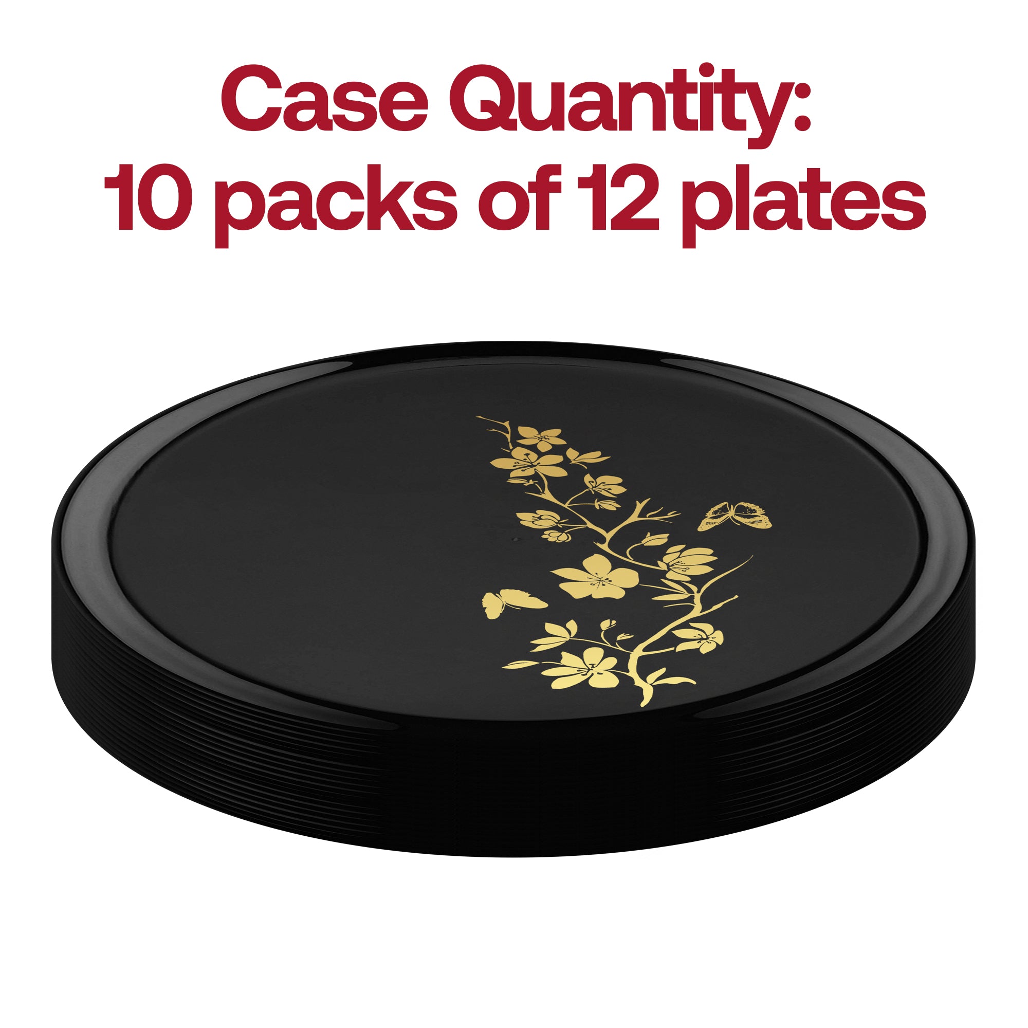 Black with Gold Floral Round Plastic Pastry Plates (6.25")