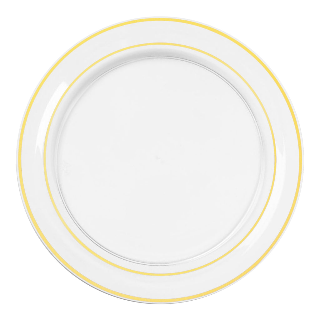 Clear with Gold Edge Rim Plastic Dinner Plates (10.25")