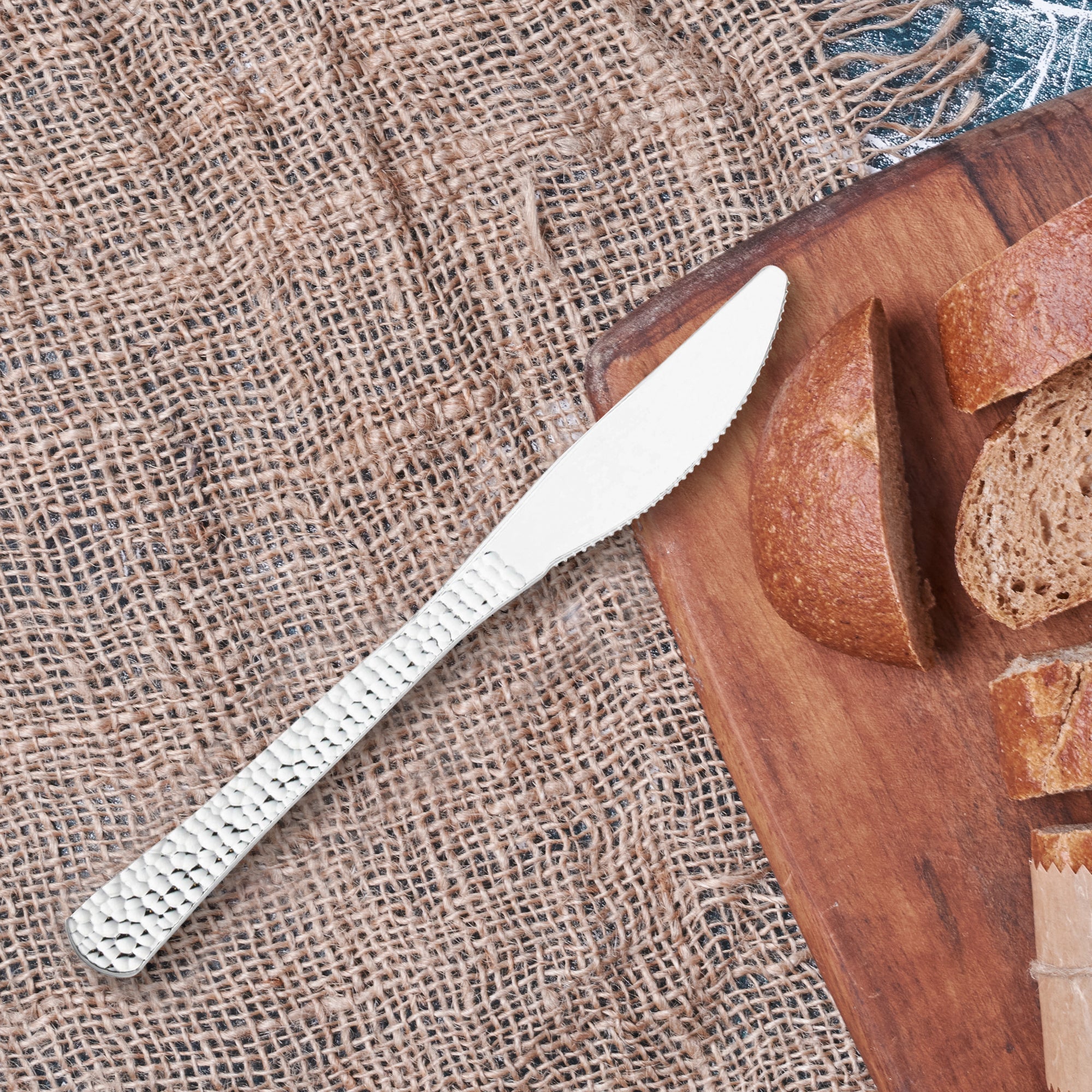 Shiny Metallic Silver Hammered Plastic Knives