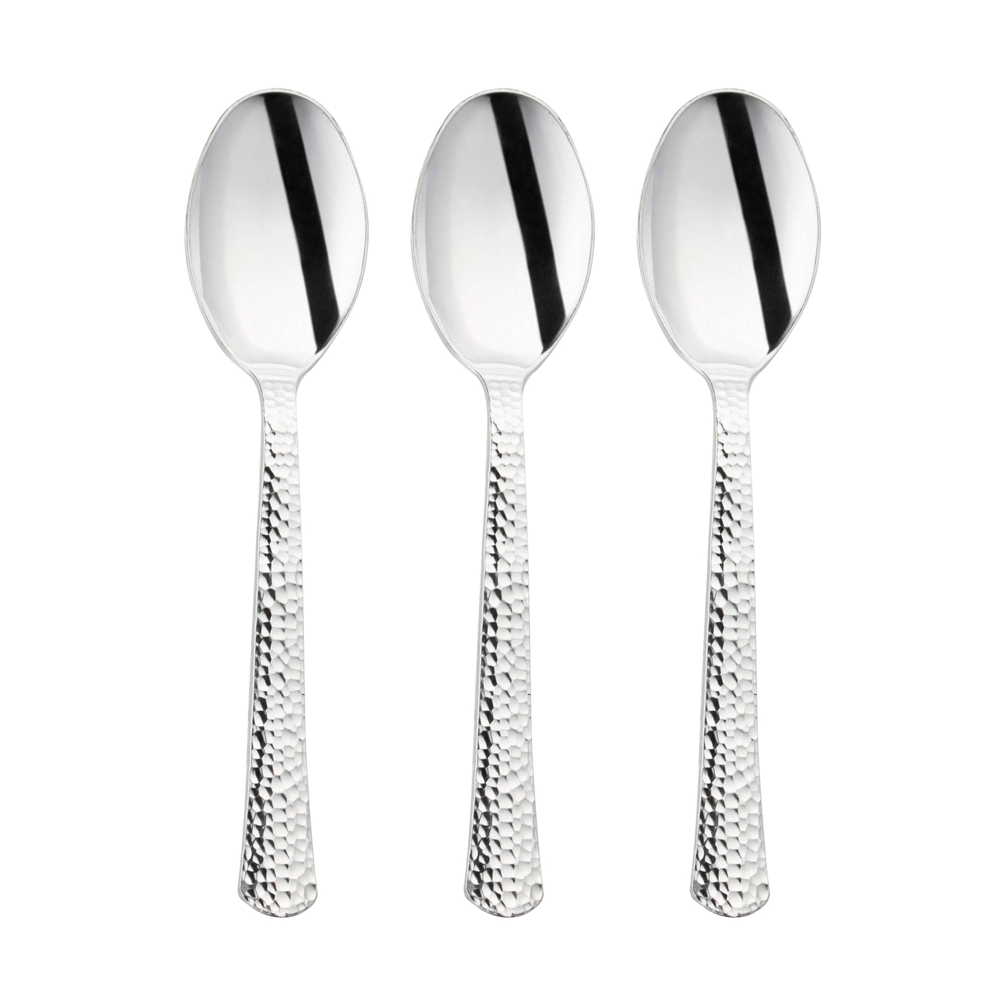 Shiny Metallic Silver Hammered Plastic Spoons