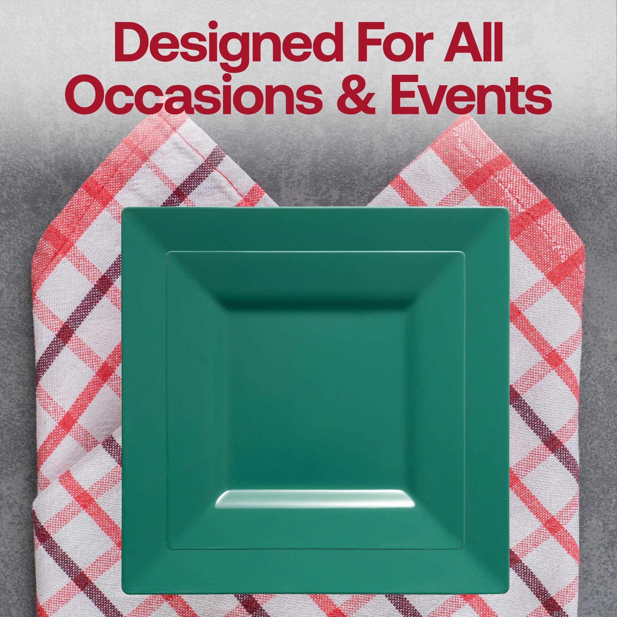 Hunter Green Square Plastic Dinner Plates (9.5")