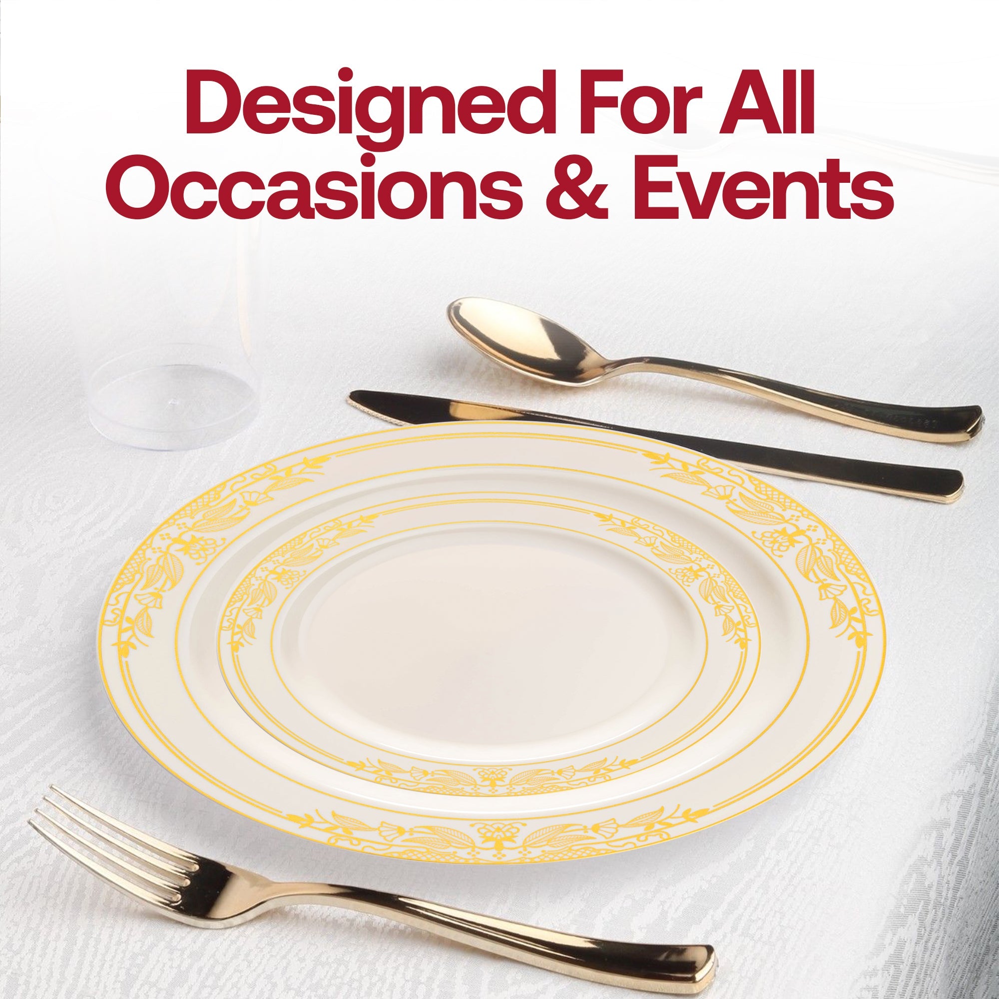 Ivory with Gold Harmony Rim Plastic Dinner Plates (10.25")