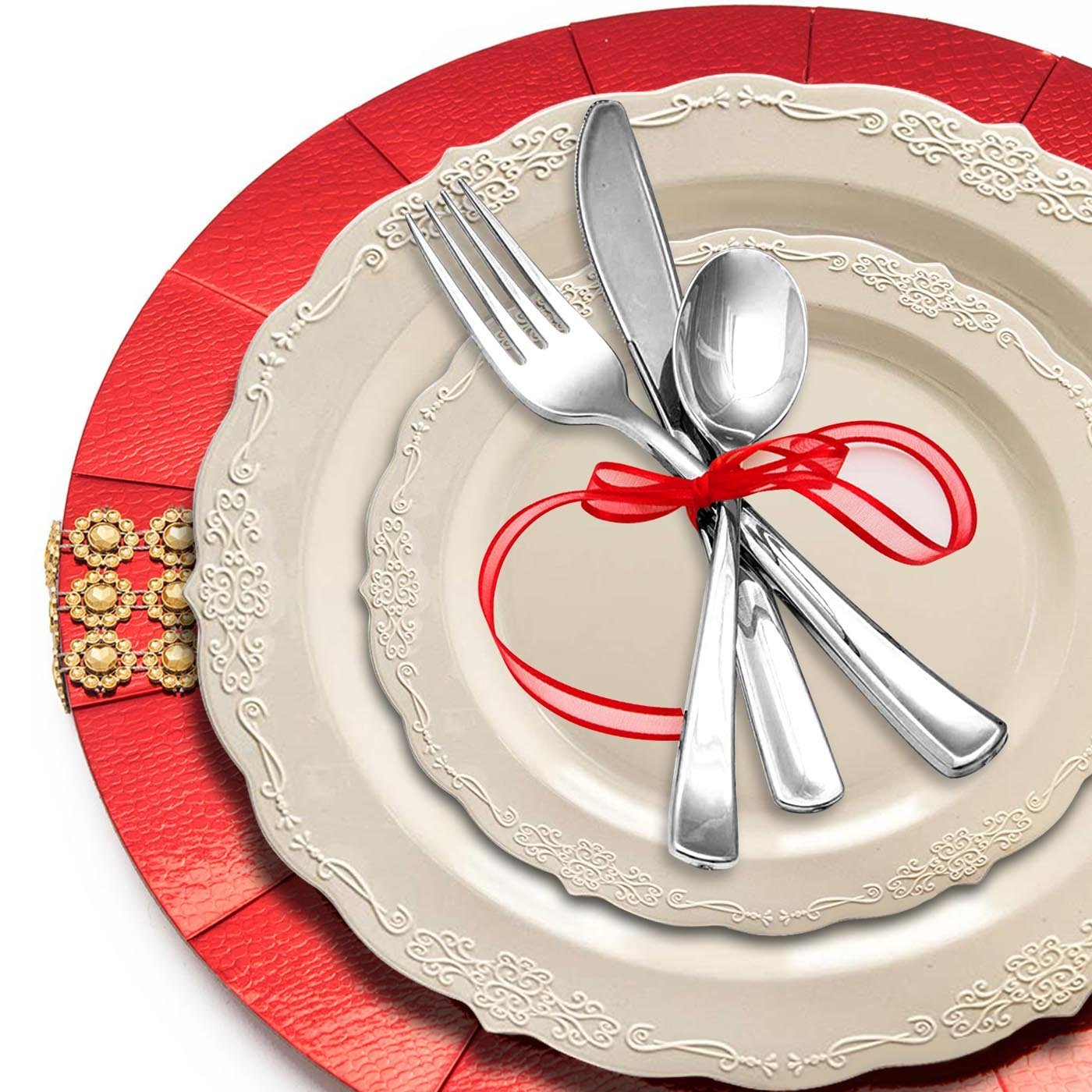 Ivory Vintage Round Disposable Plastic Appetizer/Salad Plates (7.5")