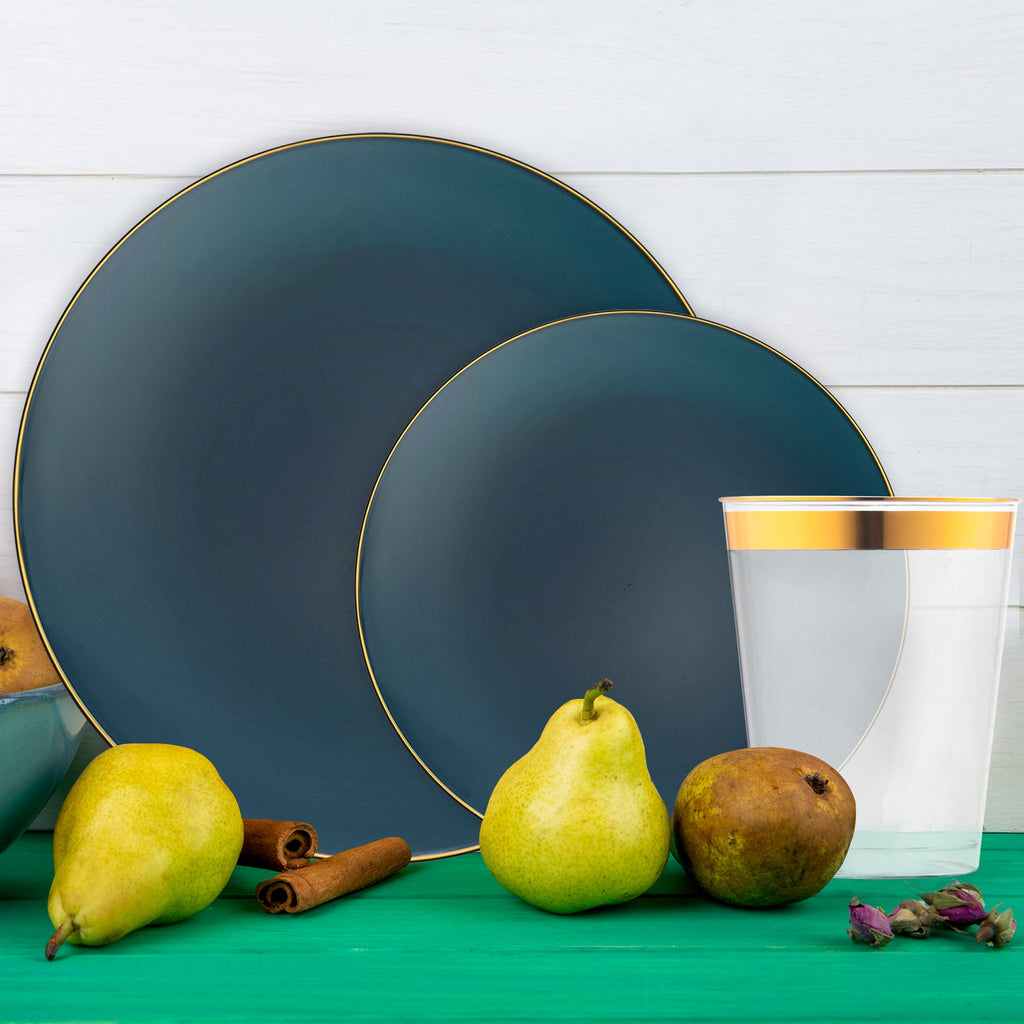 Navy with Gold Organic Disposable Plastic Tableware Set