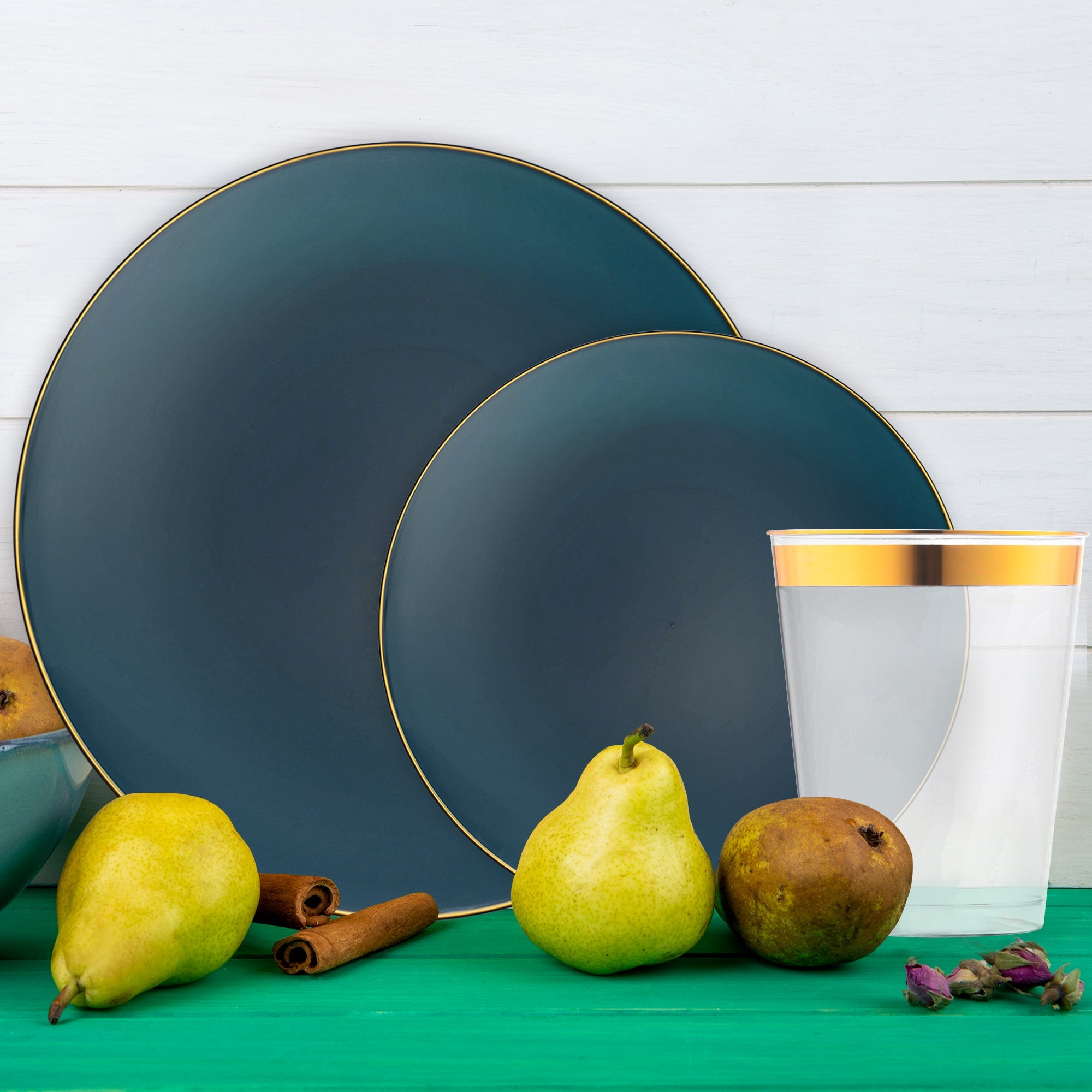 Navy with Gold Organic Disposable Plastic Tableware Set