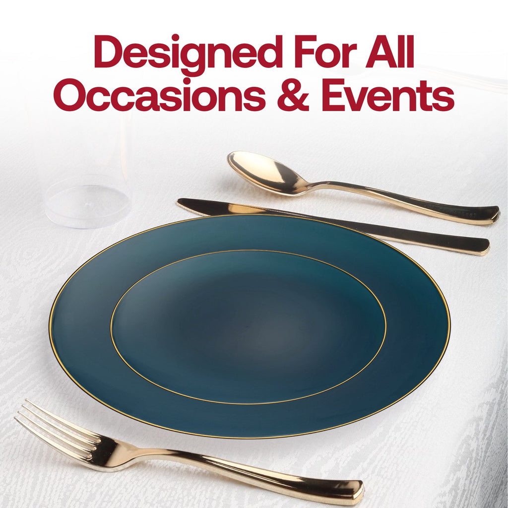 Navy with Gold Rim Organic Round Disposable Plastic Dinner Plates (10.25")