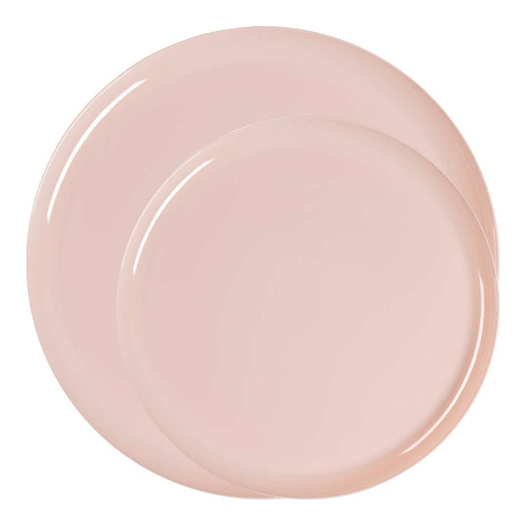 Pink Flat Round Disposable Plastic Dinnerware Value Set