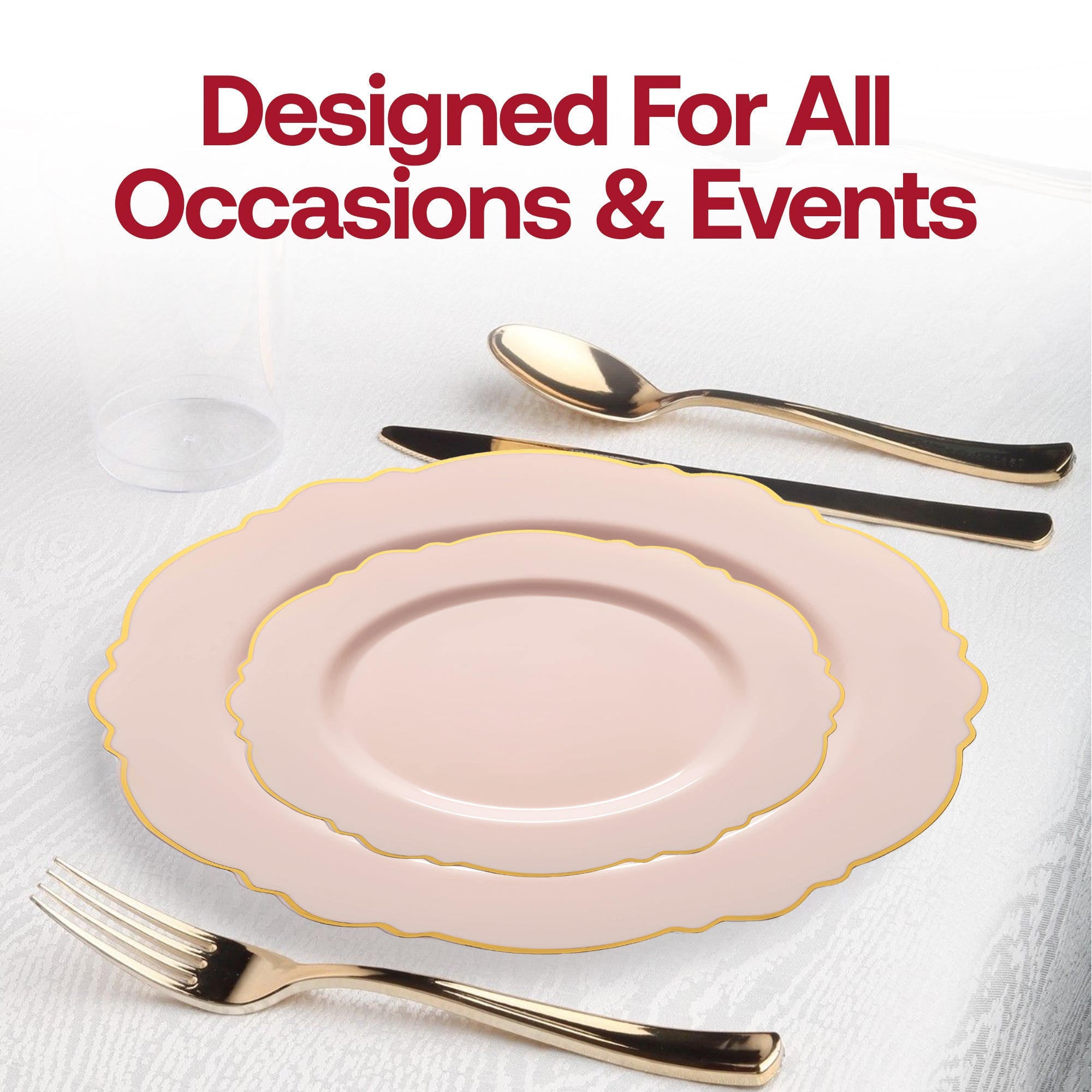 Pink with Gold Rim Round Blossom Disposable Plastic Appetizer/Salad Plates (7.5")