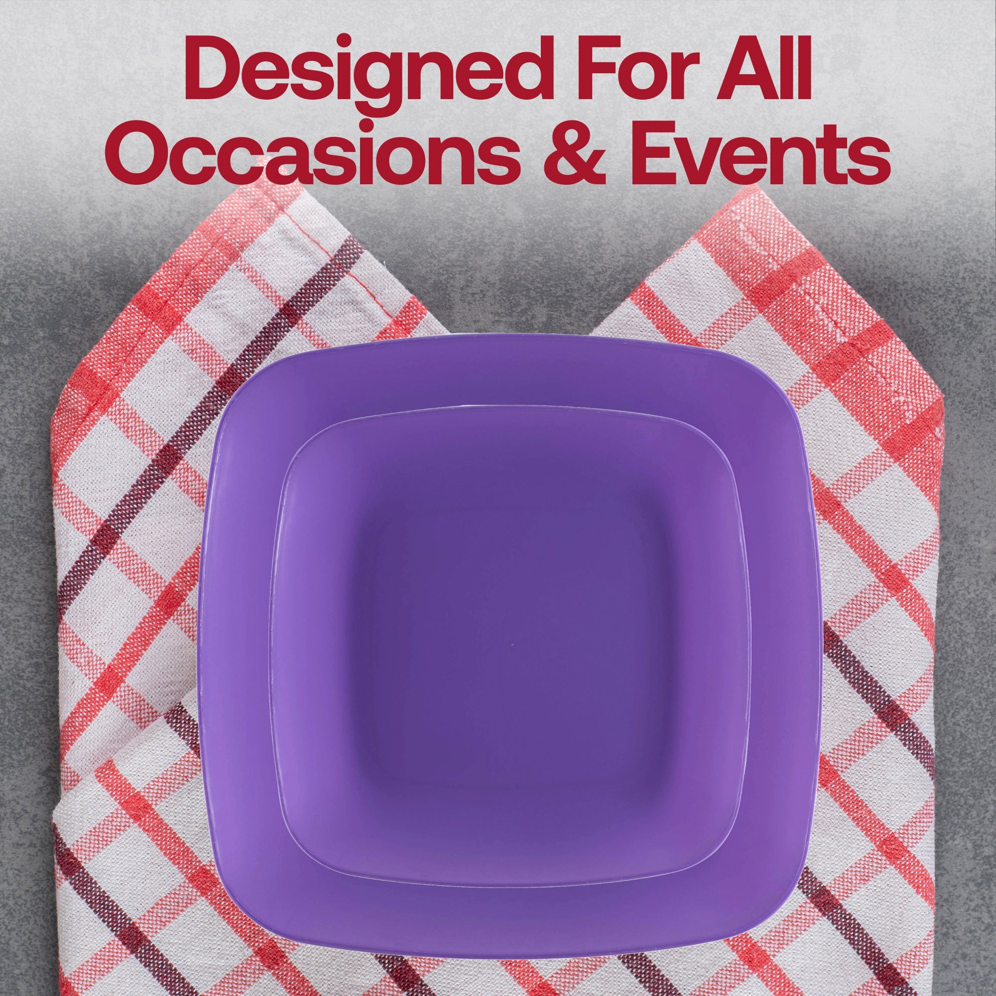 Purple Flat Rounded Square Disposable Plastic Appetizer/Salad Plates (7.25")