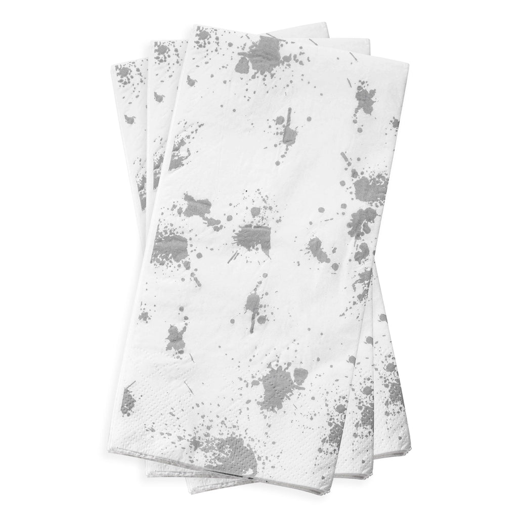 White with Silver Paint Splatter Paper Dinner Napkins
