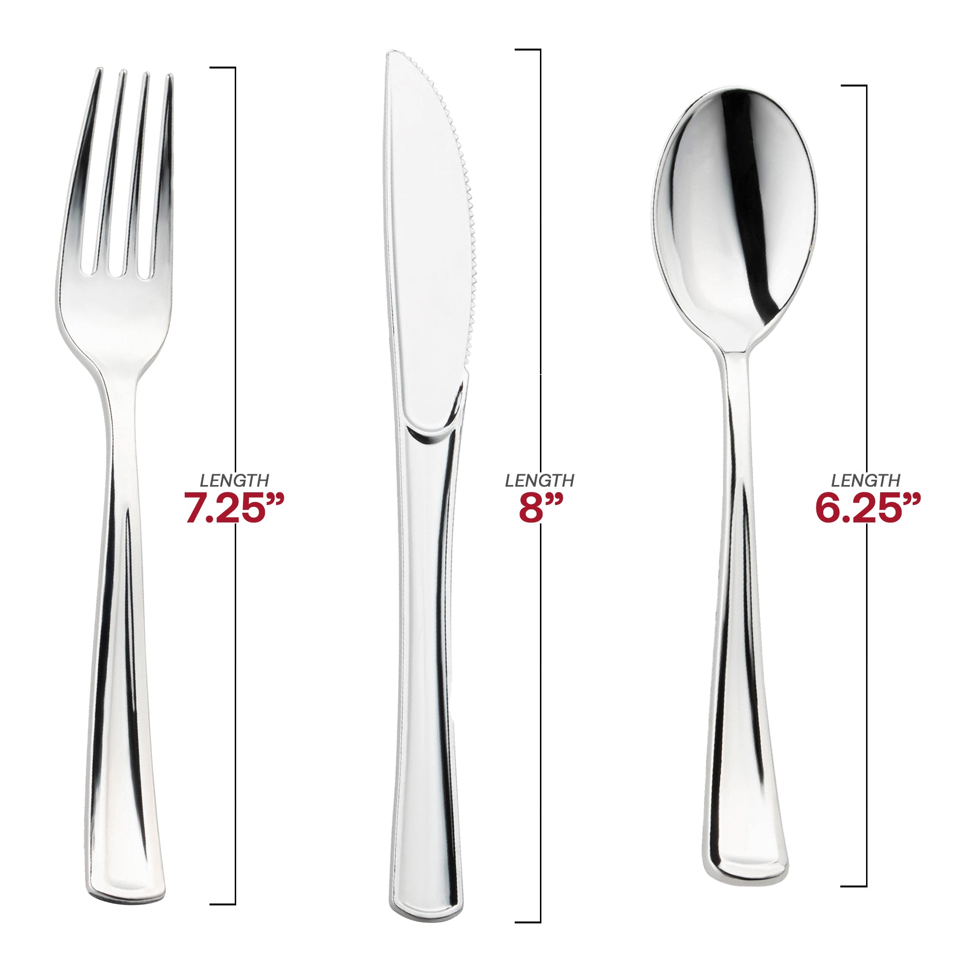 Silver Plastic Cutlery in White Pocket Napkin Set