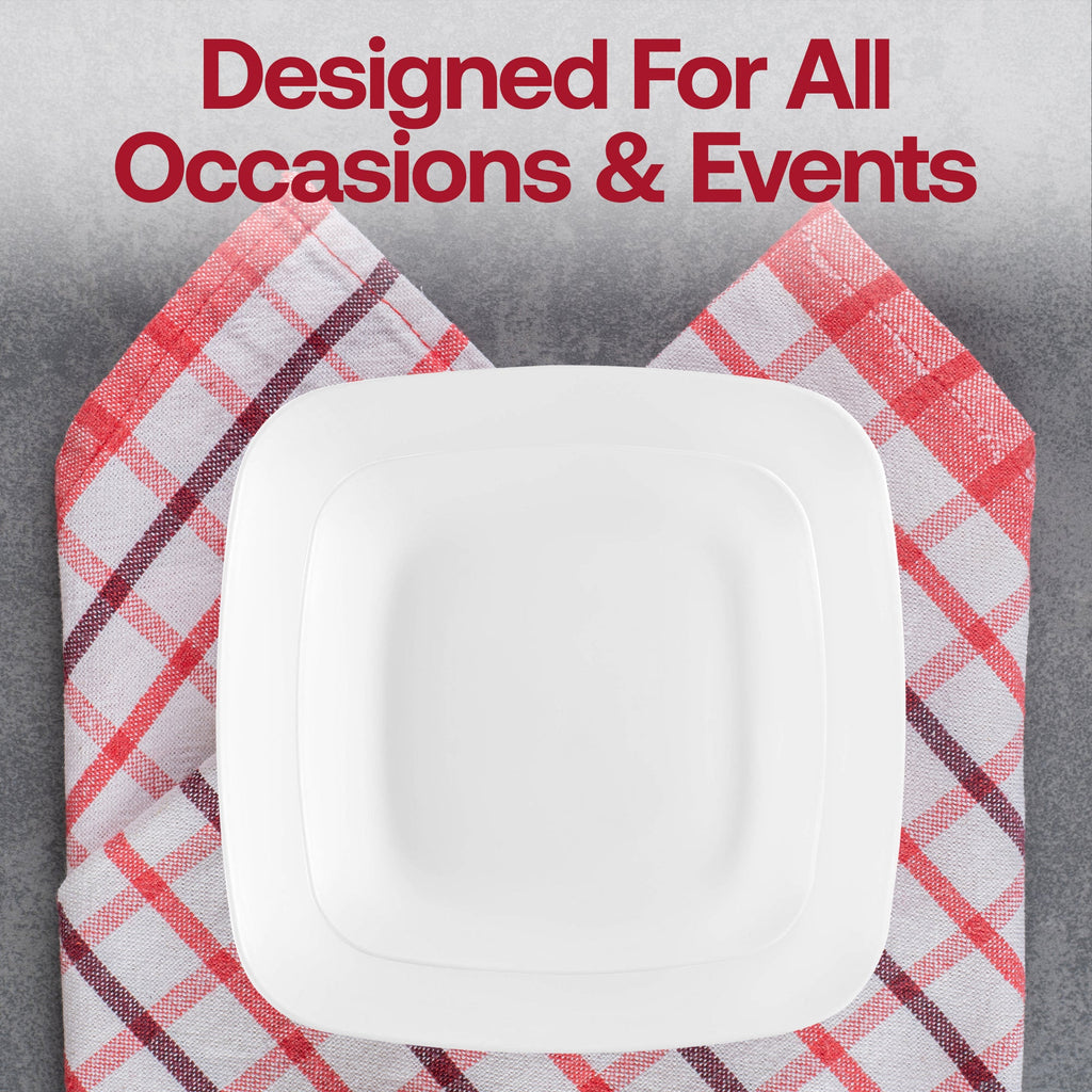 Solid White Flat Rounded Square Disposable Plastic Appetizer/Salad Plates (7.25")