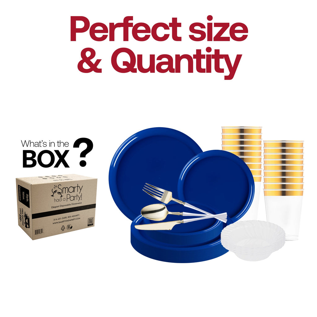 Solid Blue Flat Round Disposable Plastic Tableware Set