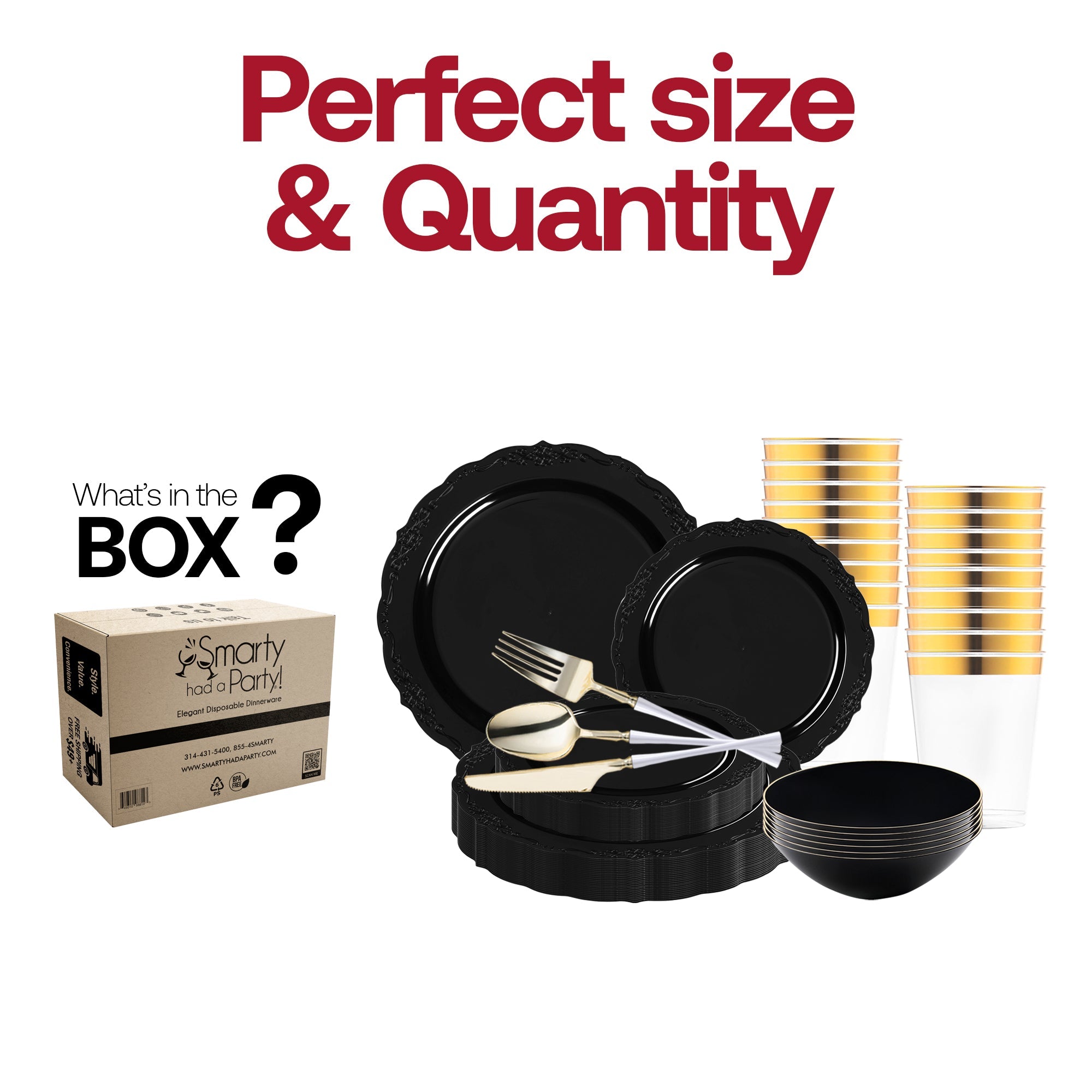 Black Vintage Disposable Plastic Tableware Set
