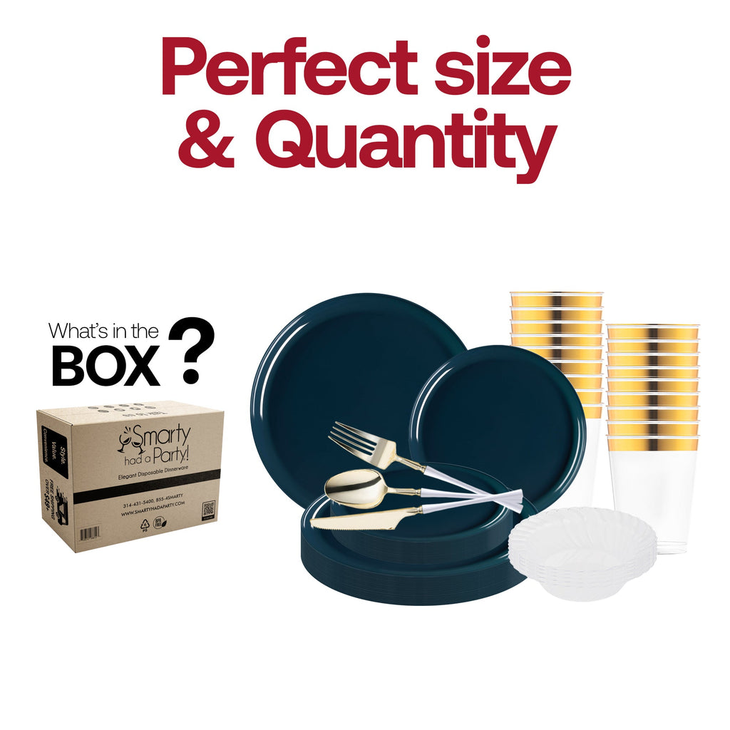 Navy Flat Round Disposable Plastic Tableware Set