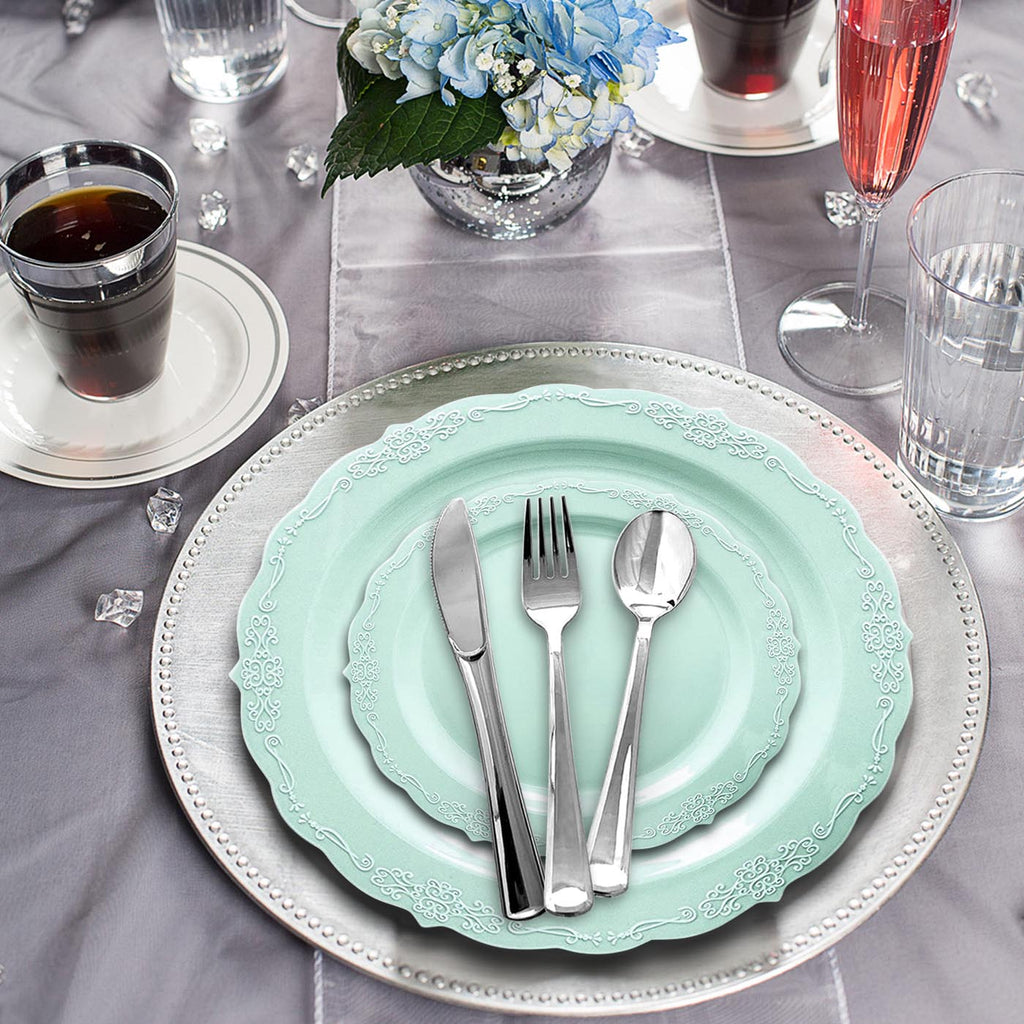 Turquoise Vintage Round Disposable Plastic Appetizer/Salad Plates (7.5")