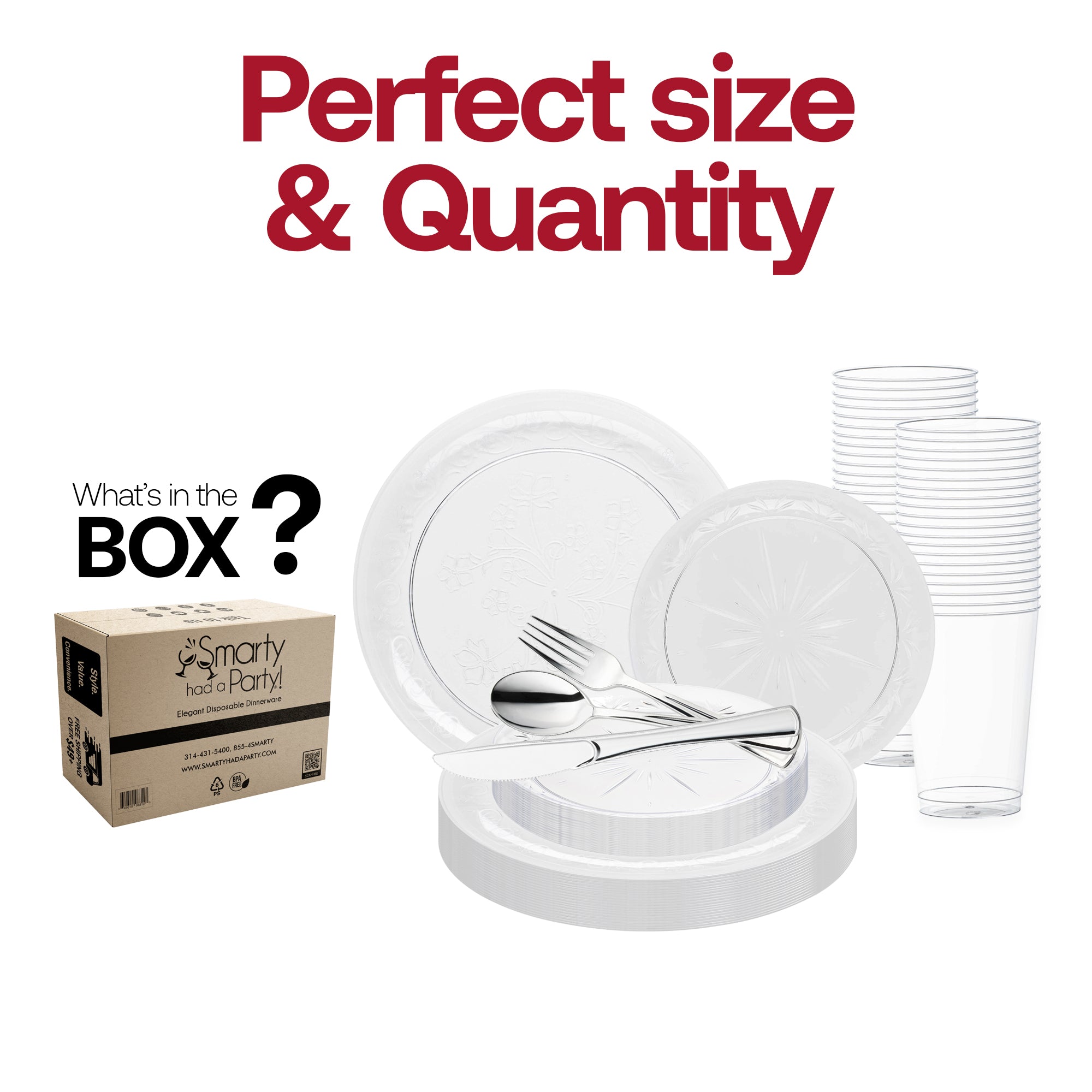 Clear Floral Round Disposable Plastic Wedding Value Set