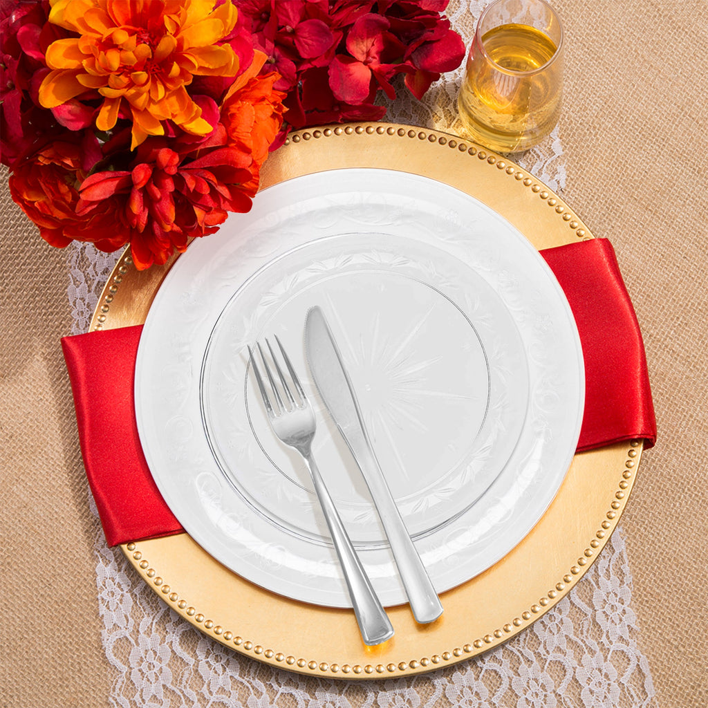 Clear Floral Round Disposable Plastic Wedding Value Set