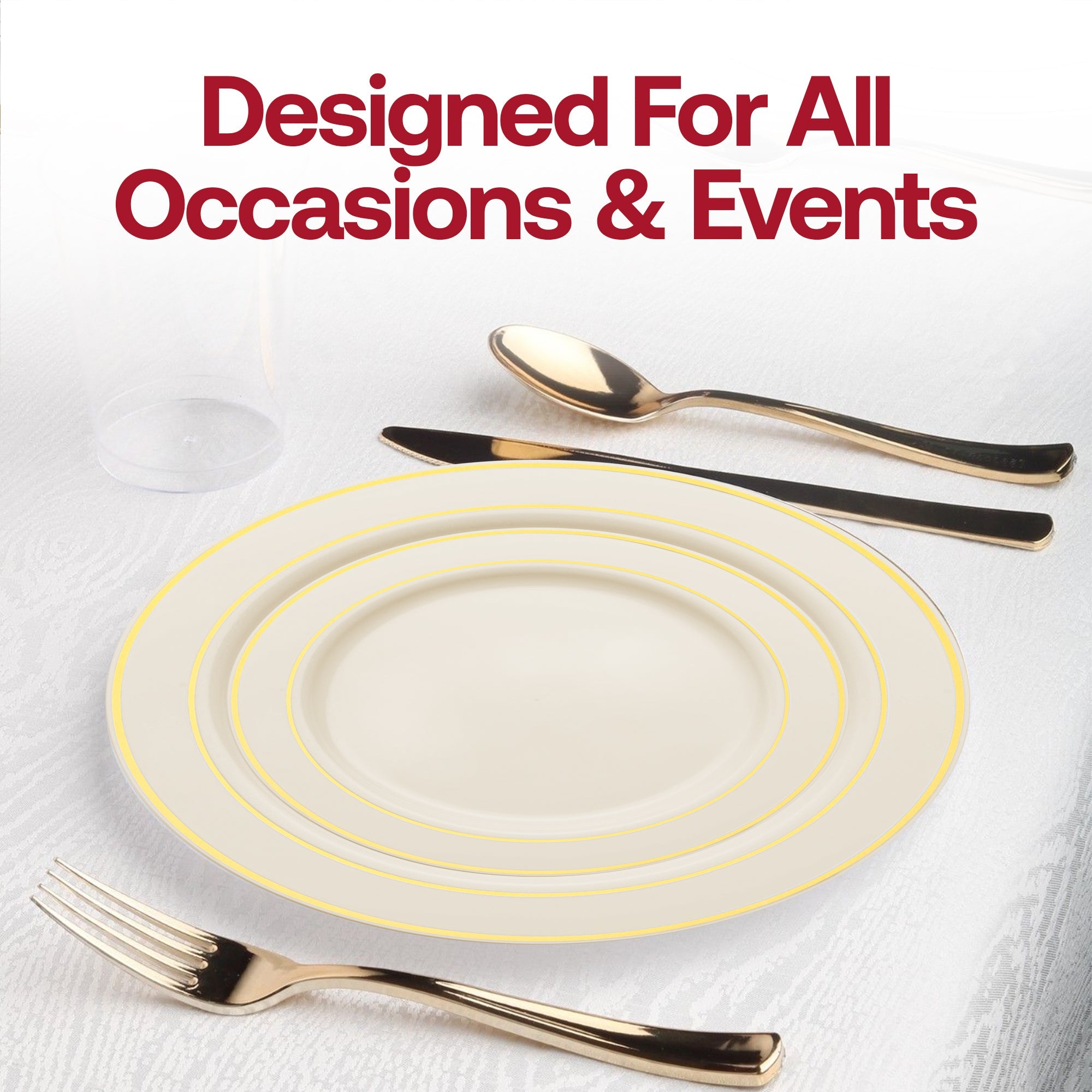 Ivory with Gold Edge Rim Plastic Wedding Value Set