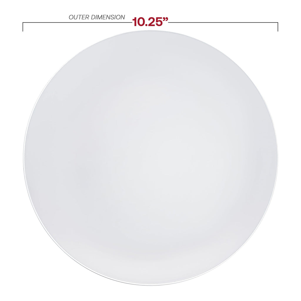 White with Silver Rim Organic Round Disposable Plastic Dinner Plates (10.25")