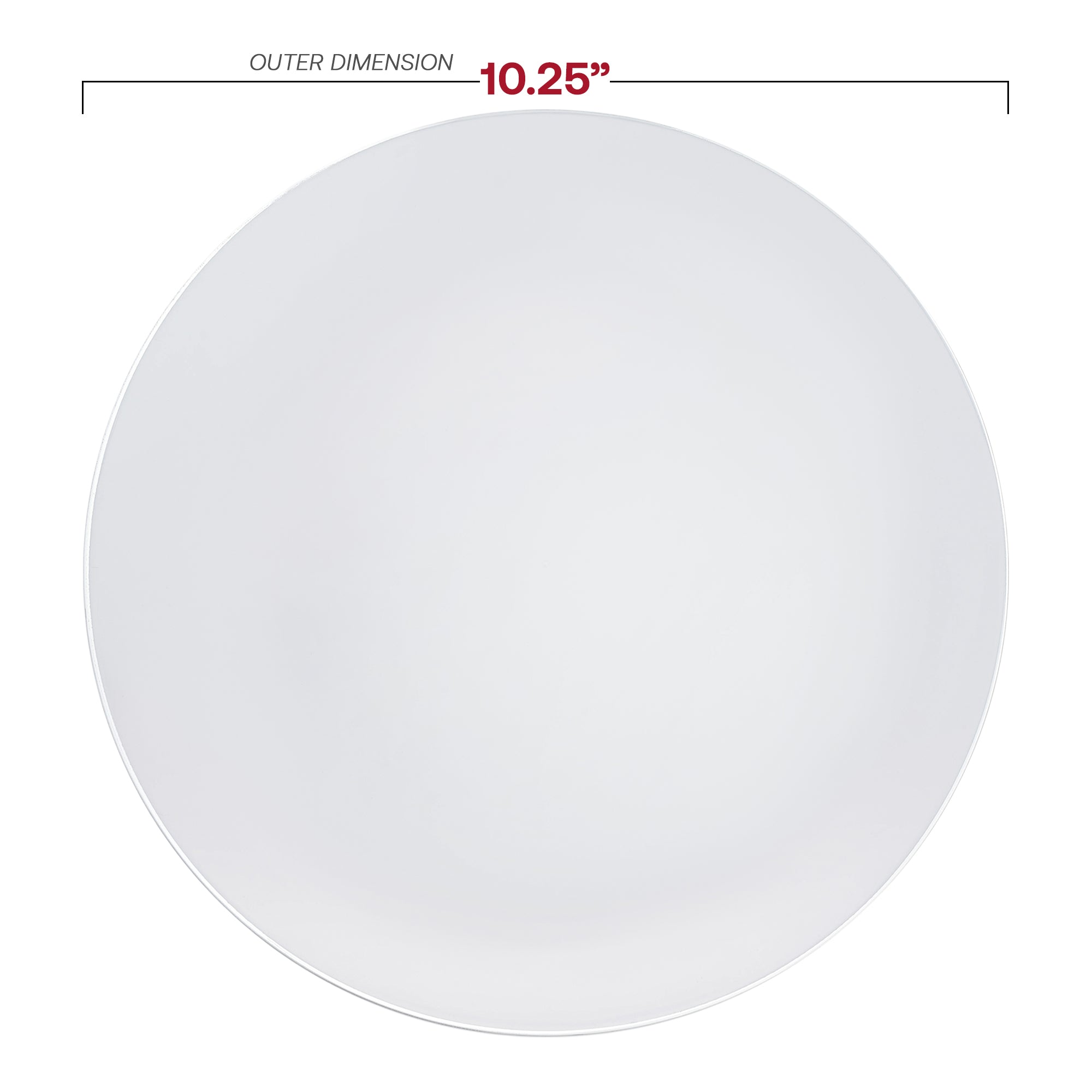 White with Silver Rim Organic Round Disposable Plastic Dinner Plates (10.25")